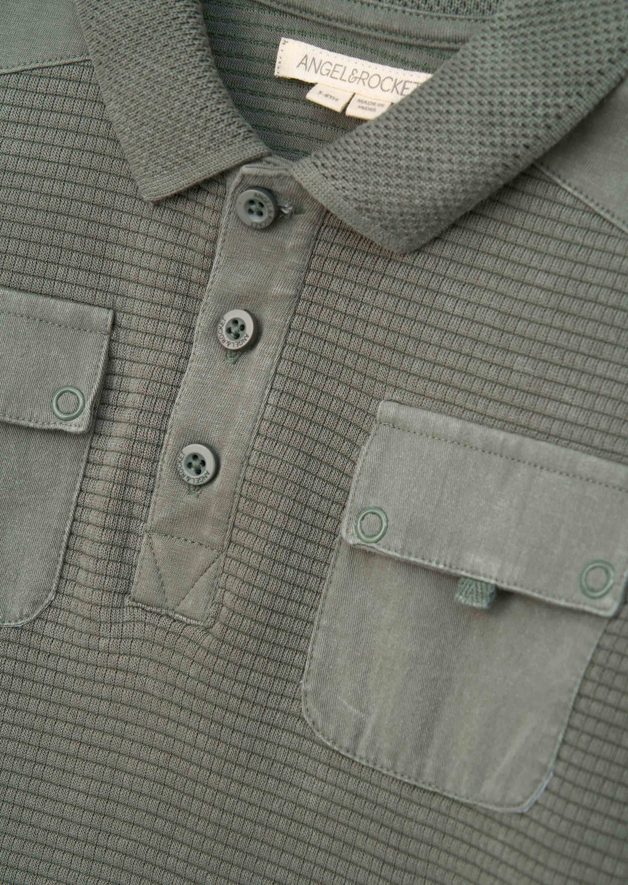 Outfit Boy Green Textured Long Sleeve Polo