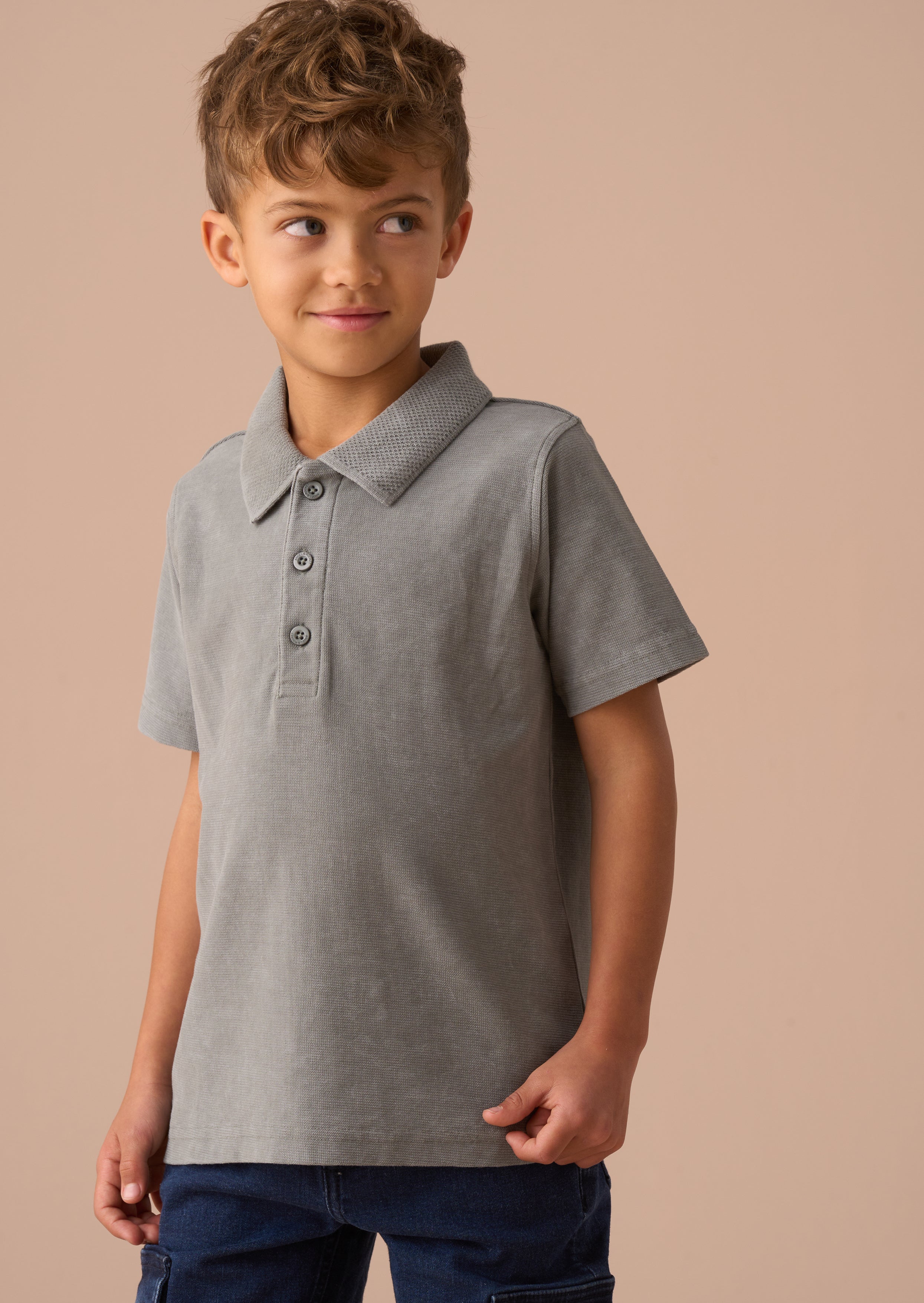 Boys Green Washed Zip Polo