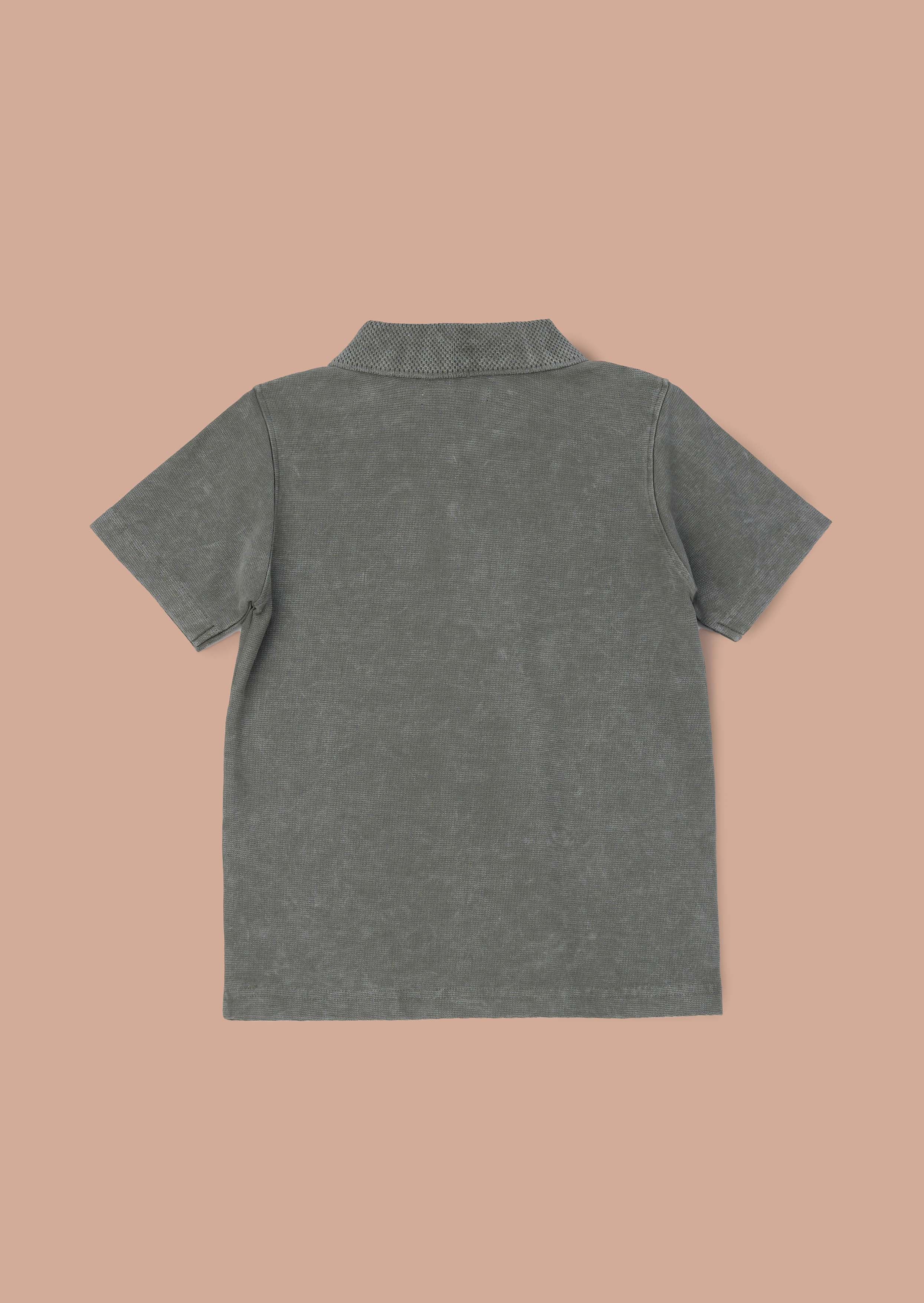 Buy Online Green Washed Zip Polo