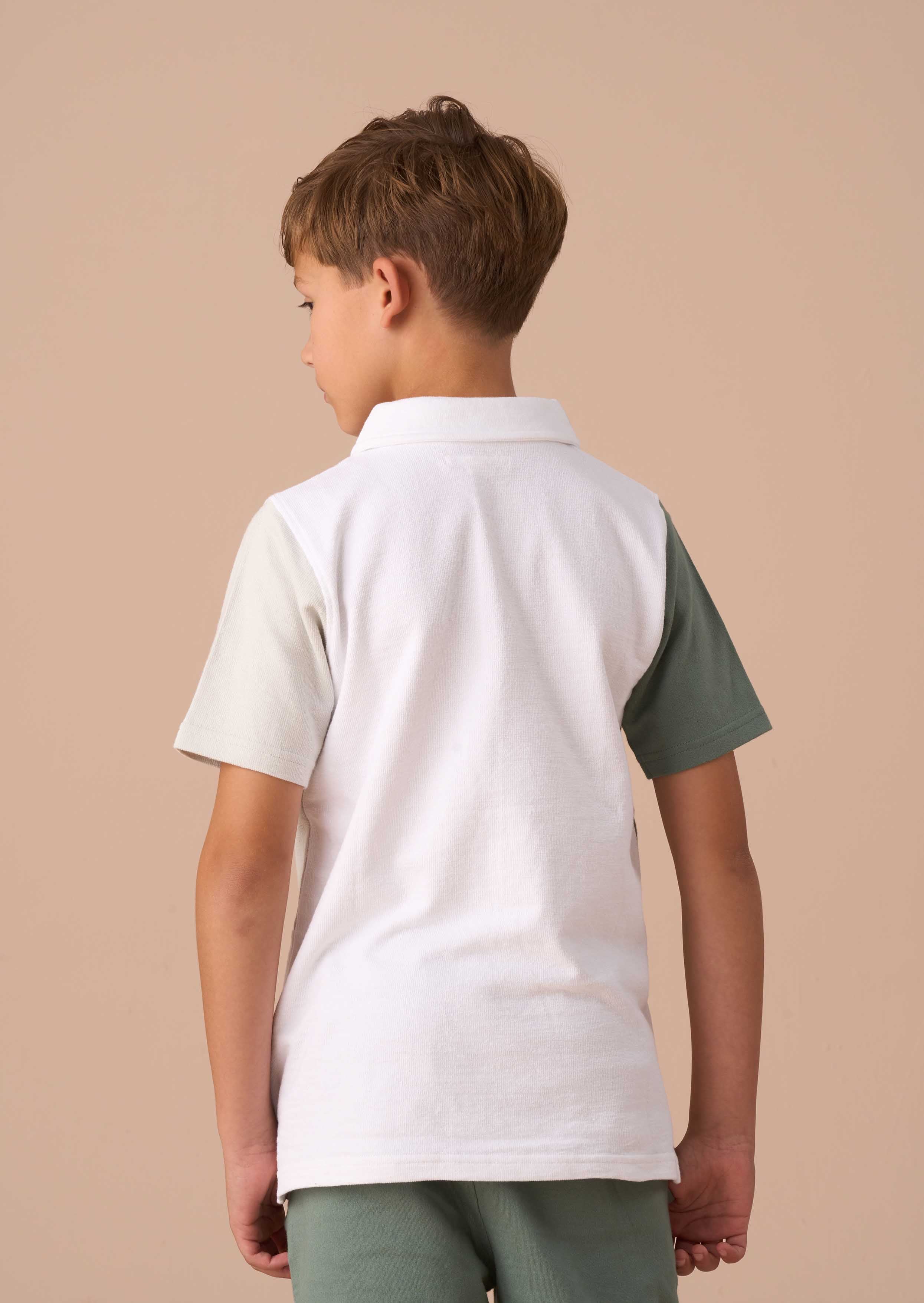 White Textured Colour Block Polo For Boy