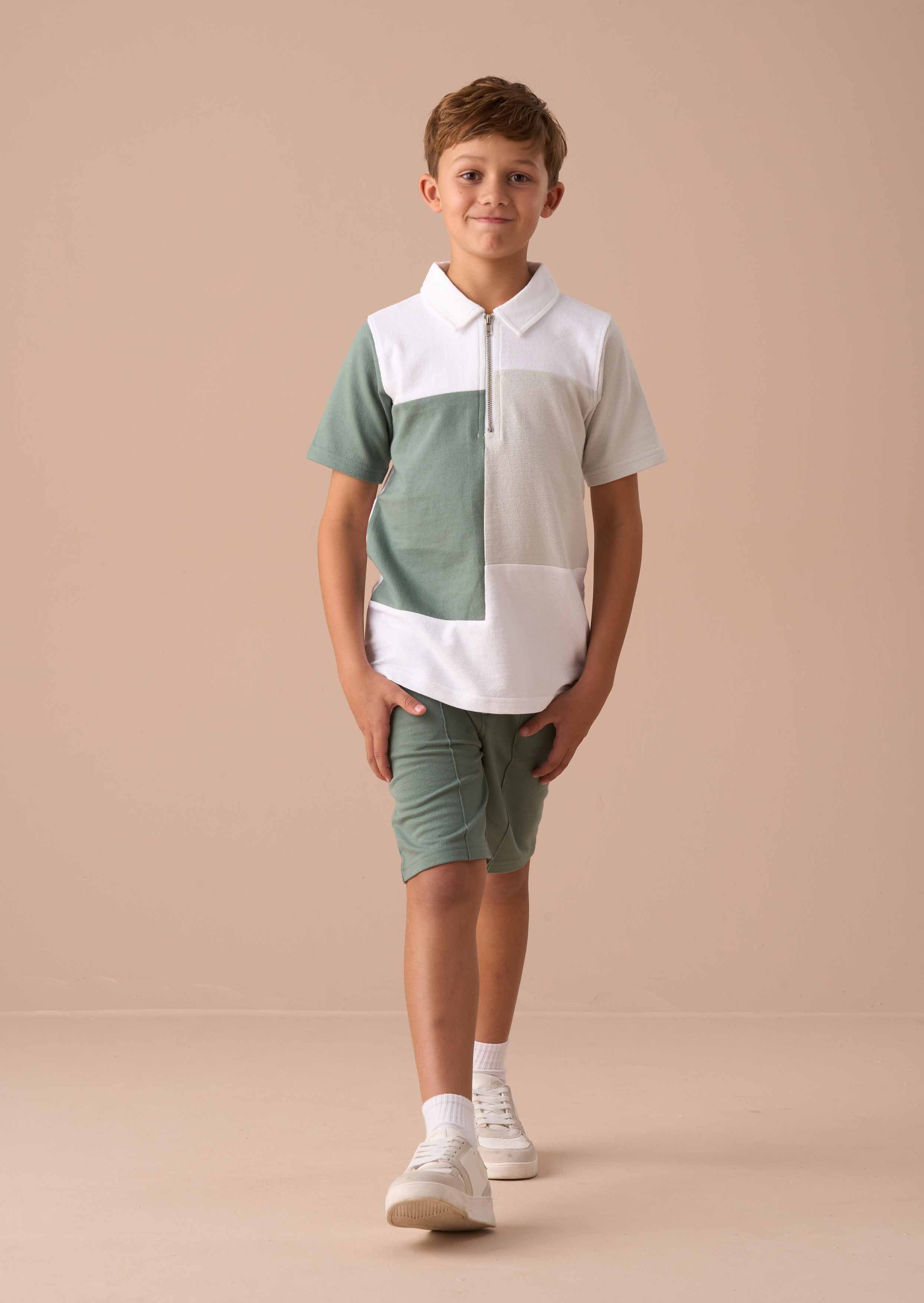 Online White Textured Colour Block Polo