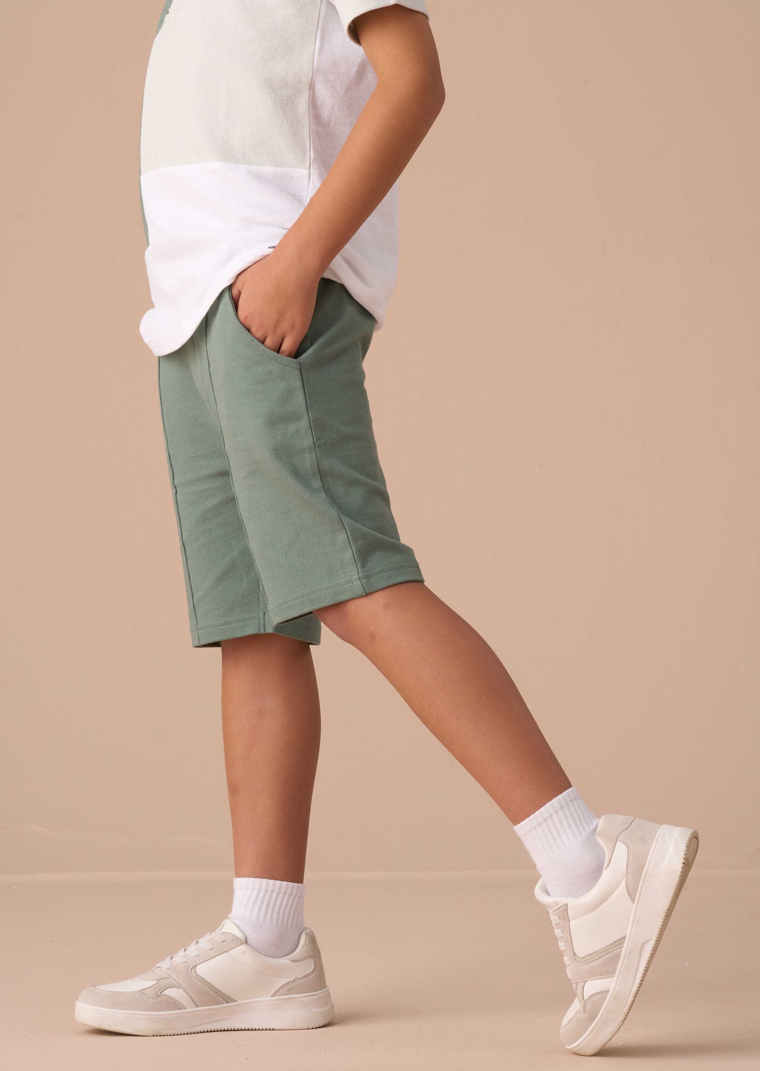 Cotton Green Textured Smart Shorts