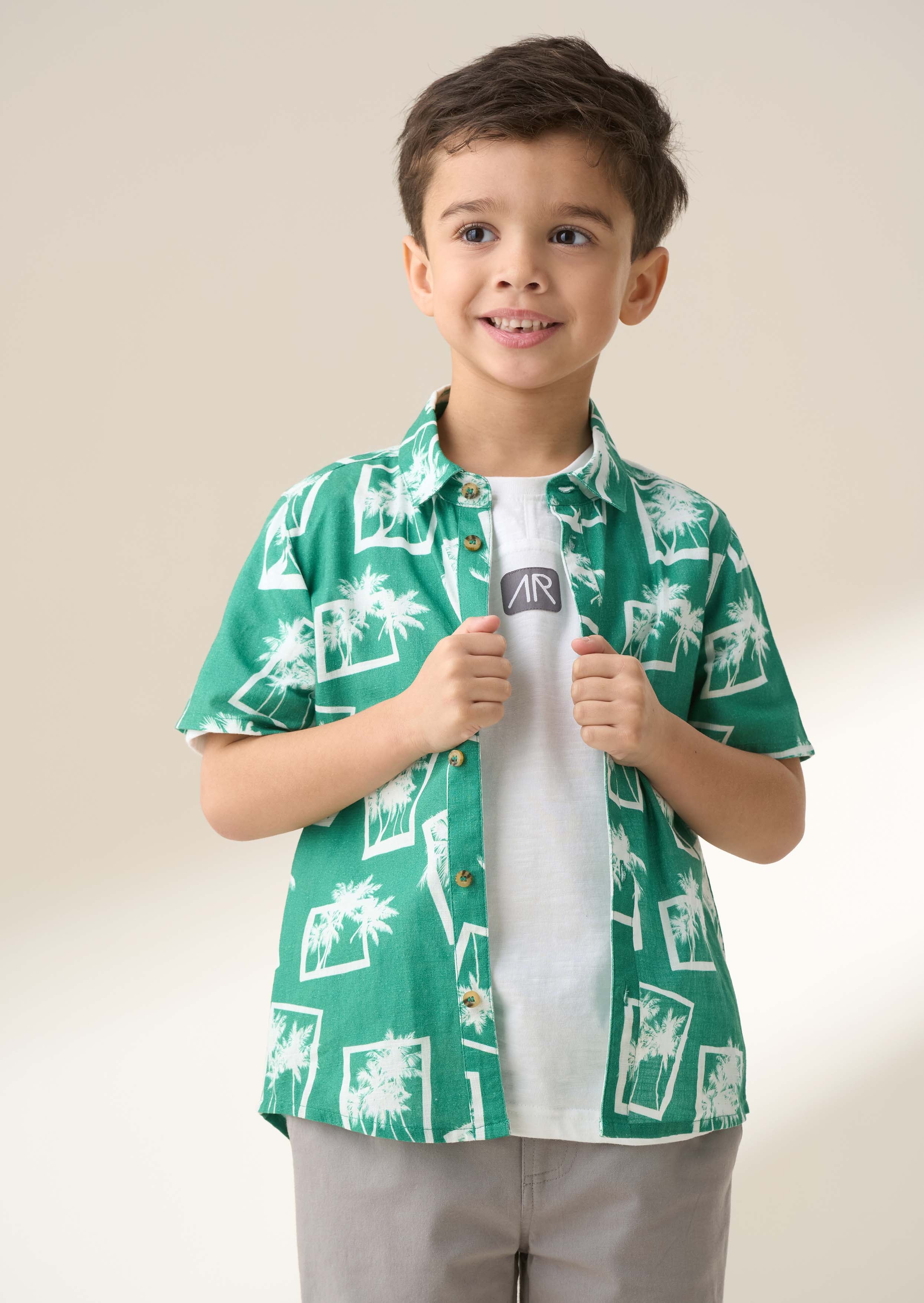 Jamie Palm Print Resort Shirt Green
