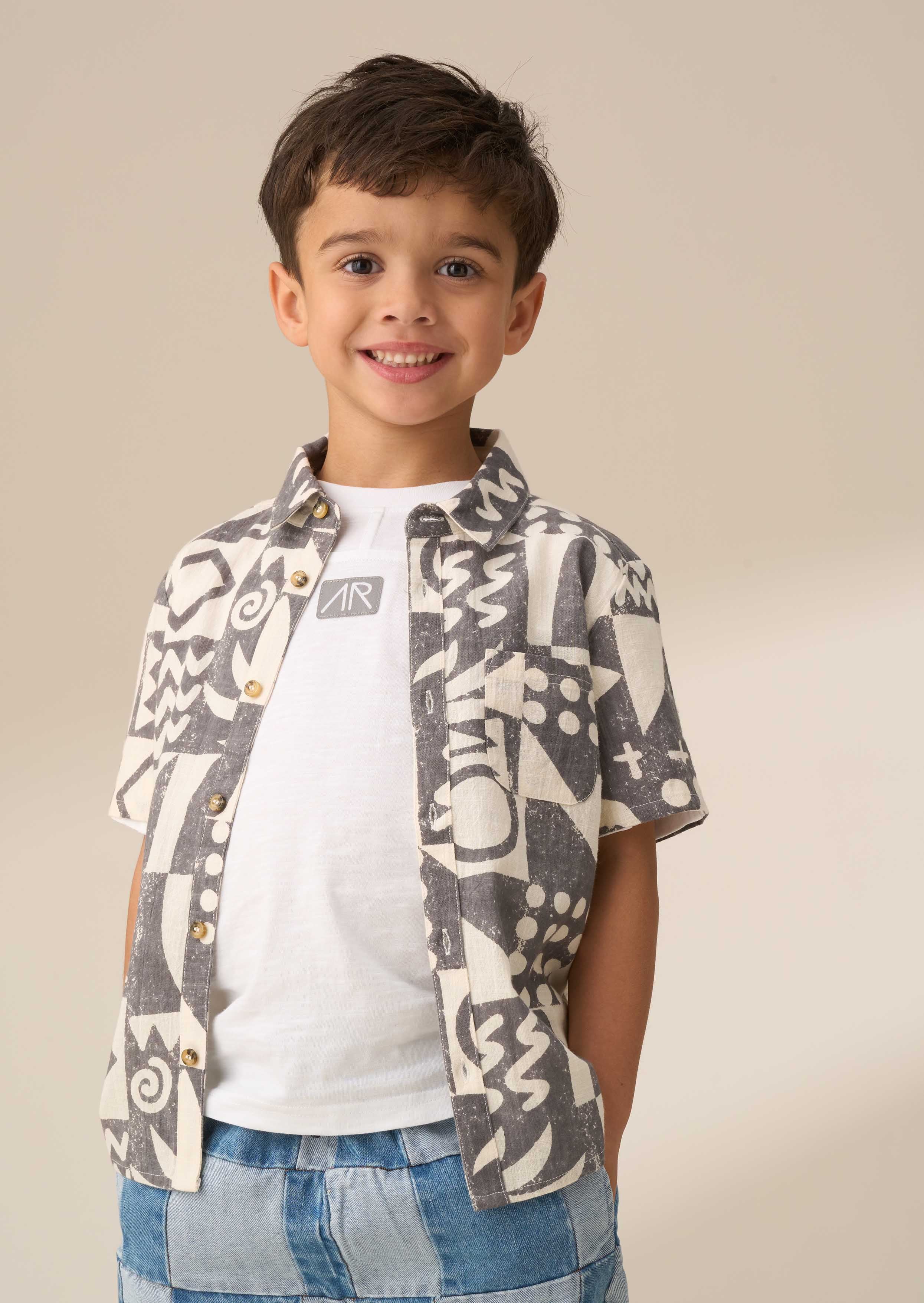 boy Black Printed Holiday Shirt