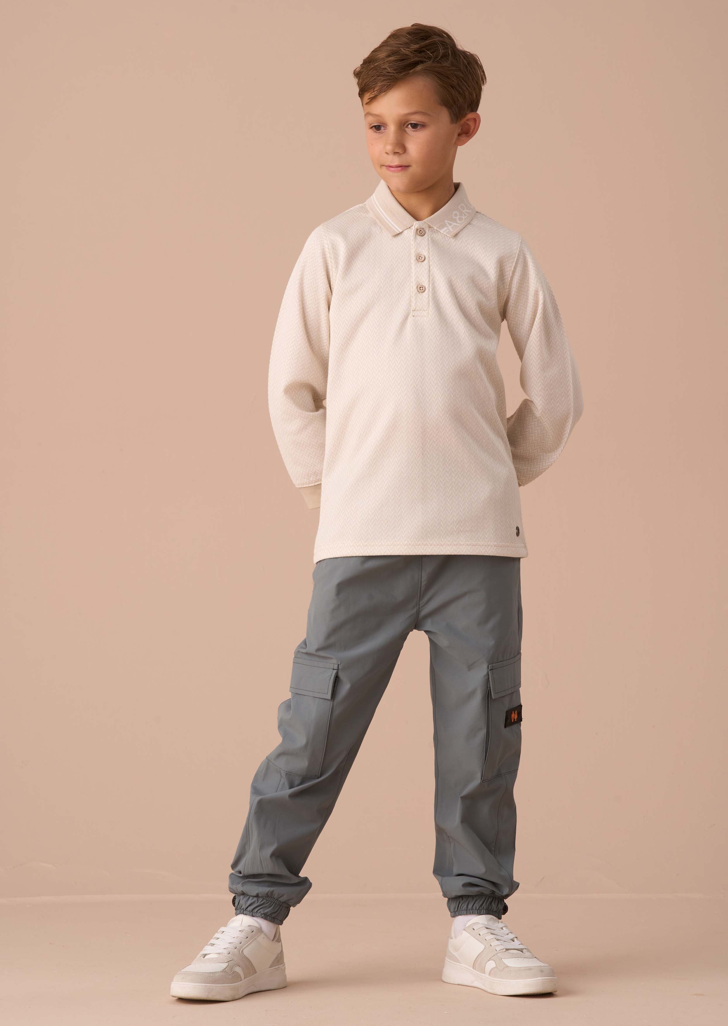 Long Sleeve Boy Cream Smart Polo