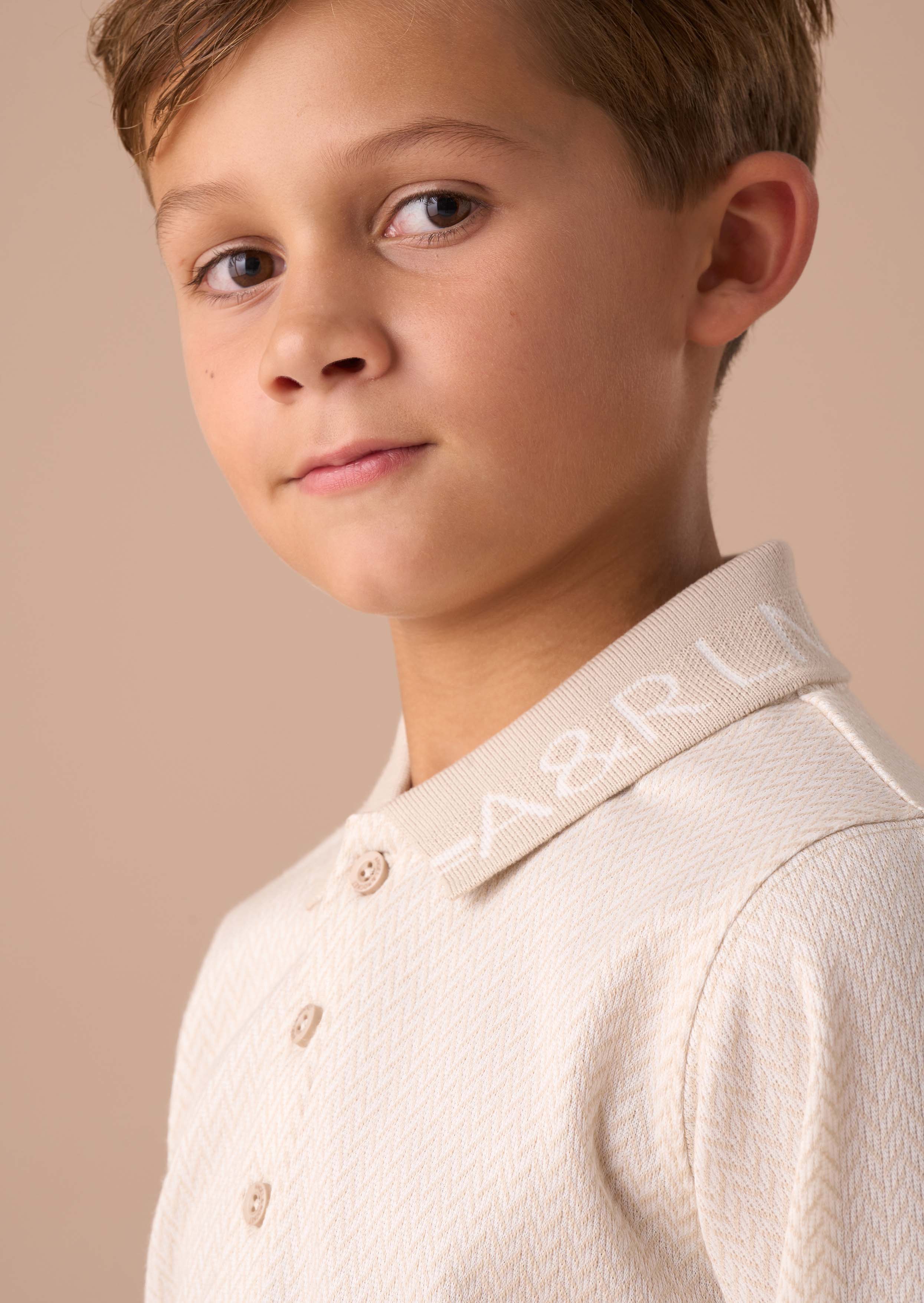 Online Boy Cream Smart Long Sleeve Polo