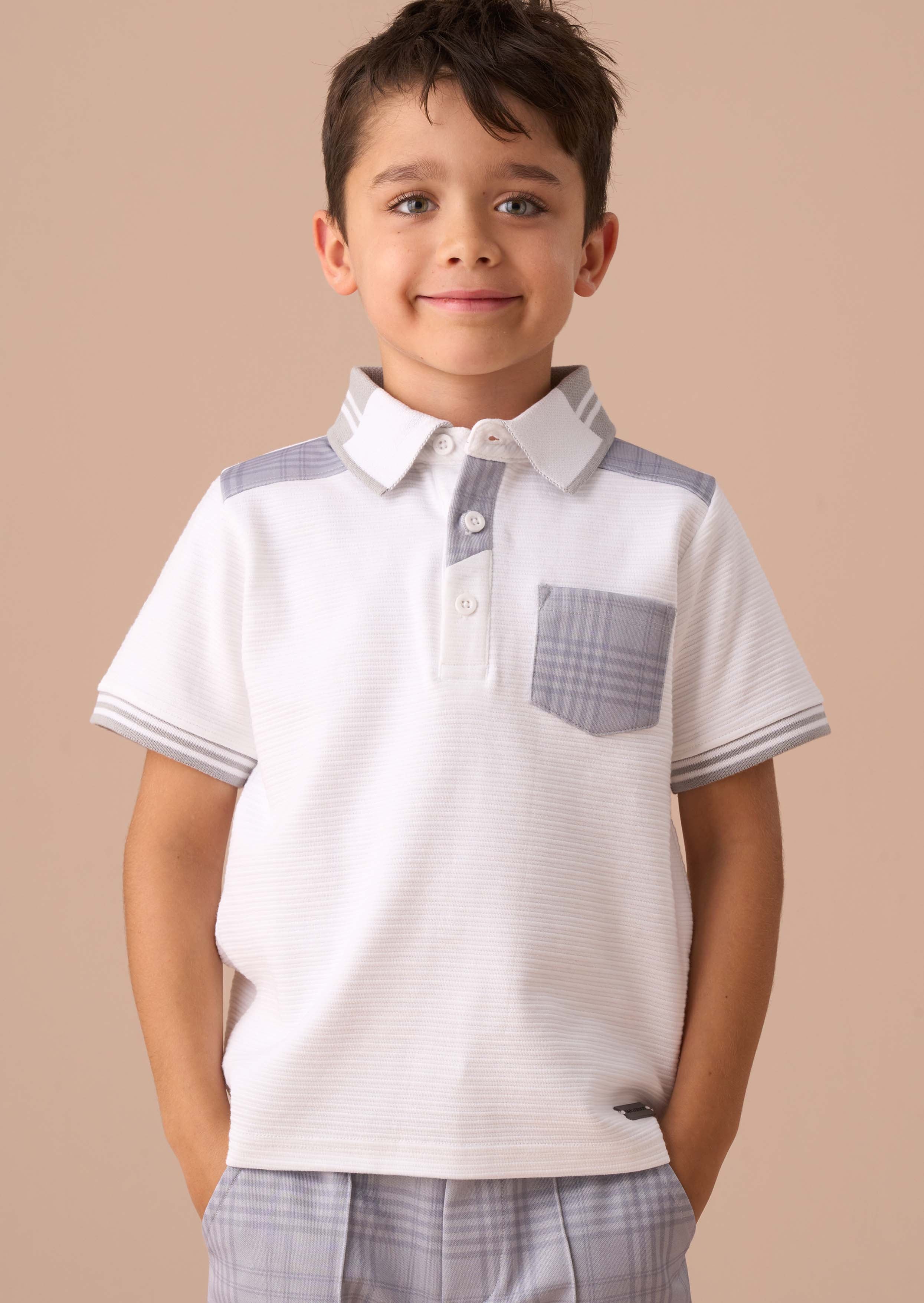 Boy White Colour Block Polo