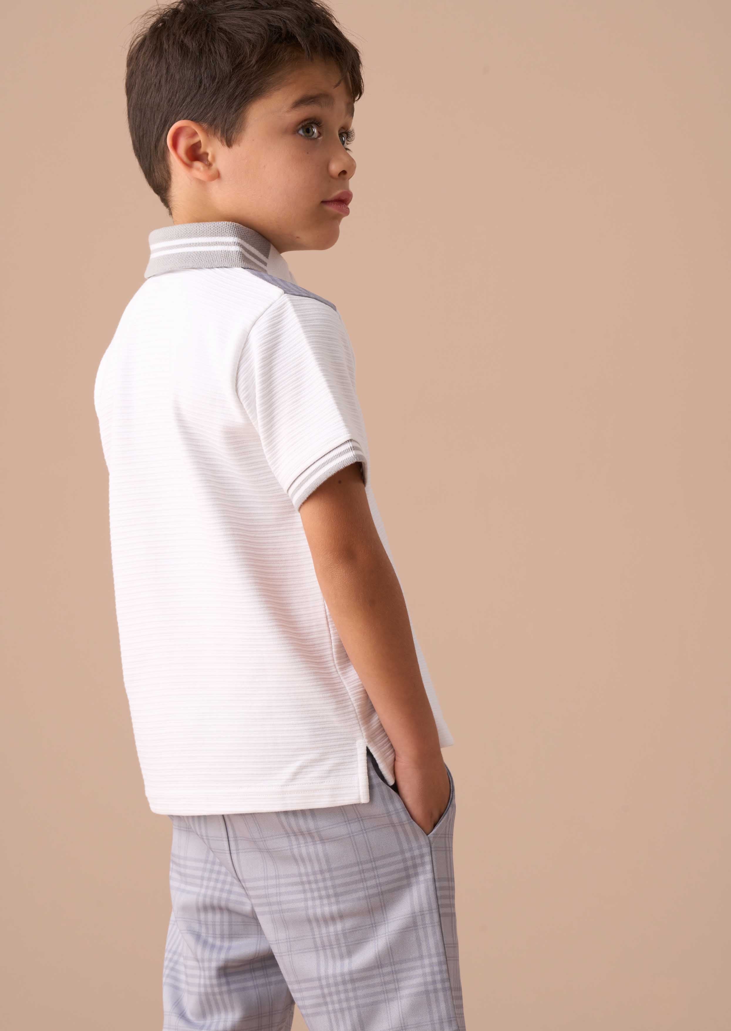 White Colour Block Polo For Boy