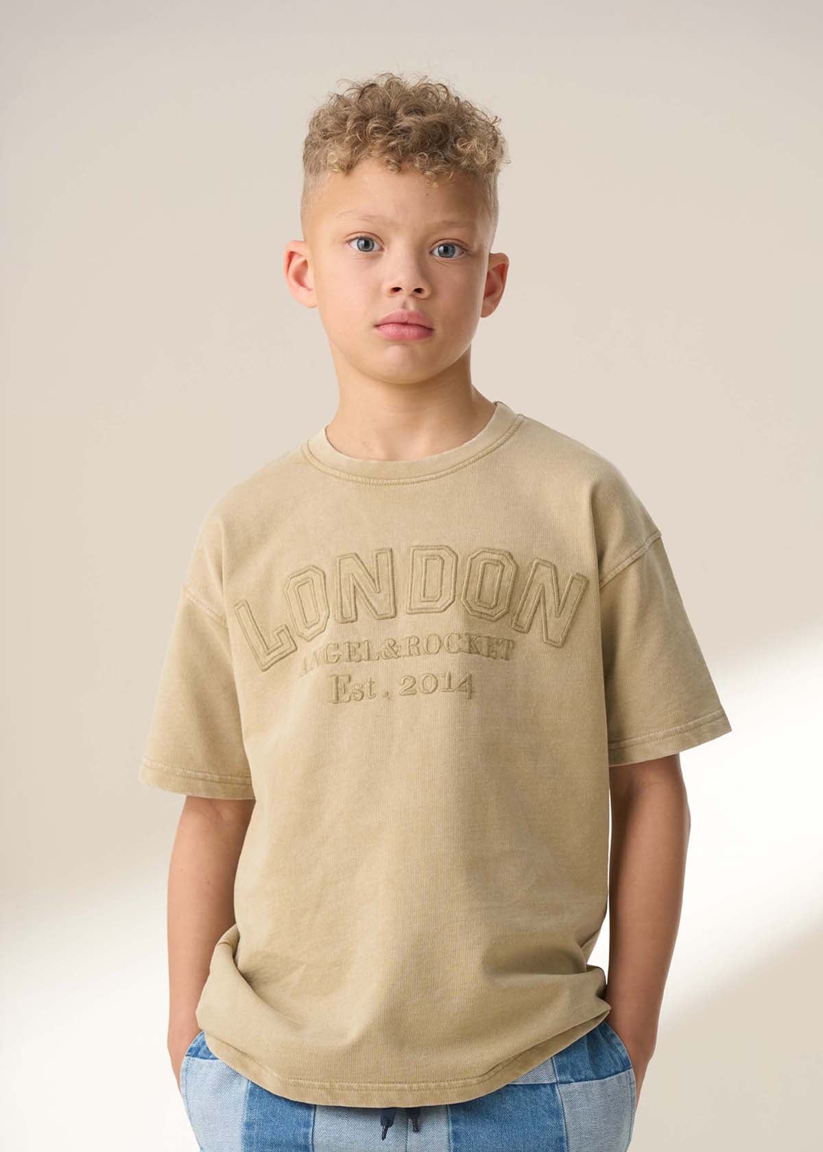 Boy Tan Embroidered Washed T Shirt