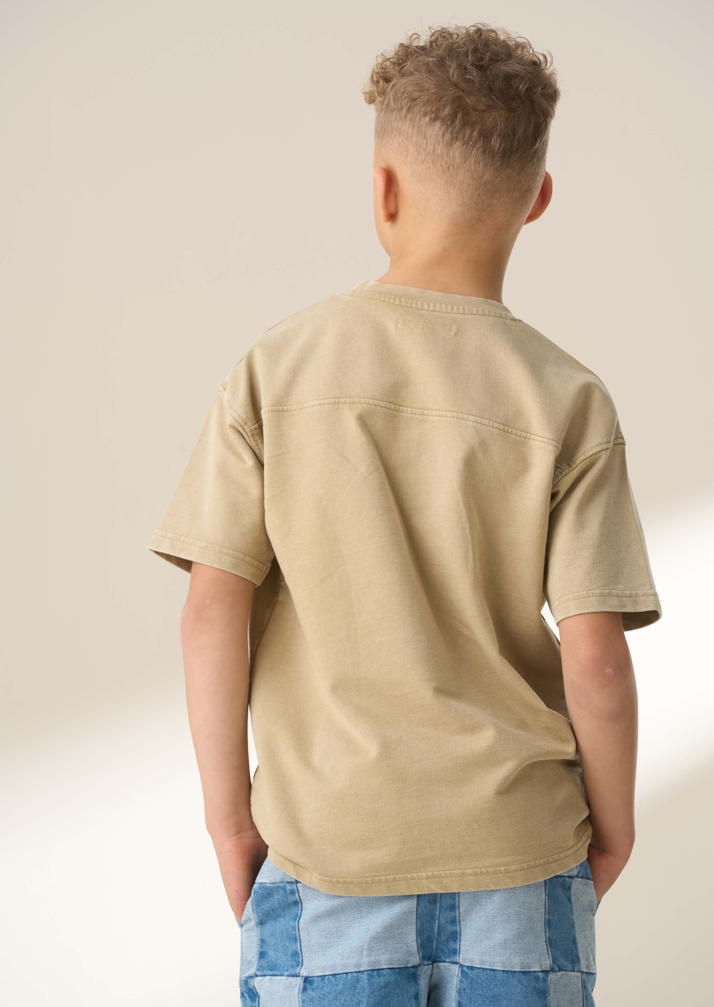 Cotton Tan Embroidered Washed T Shirt