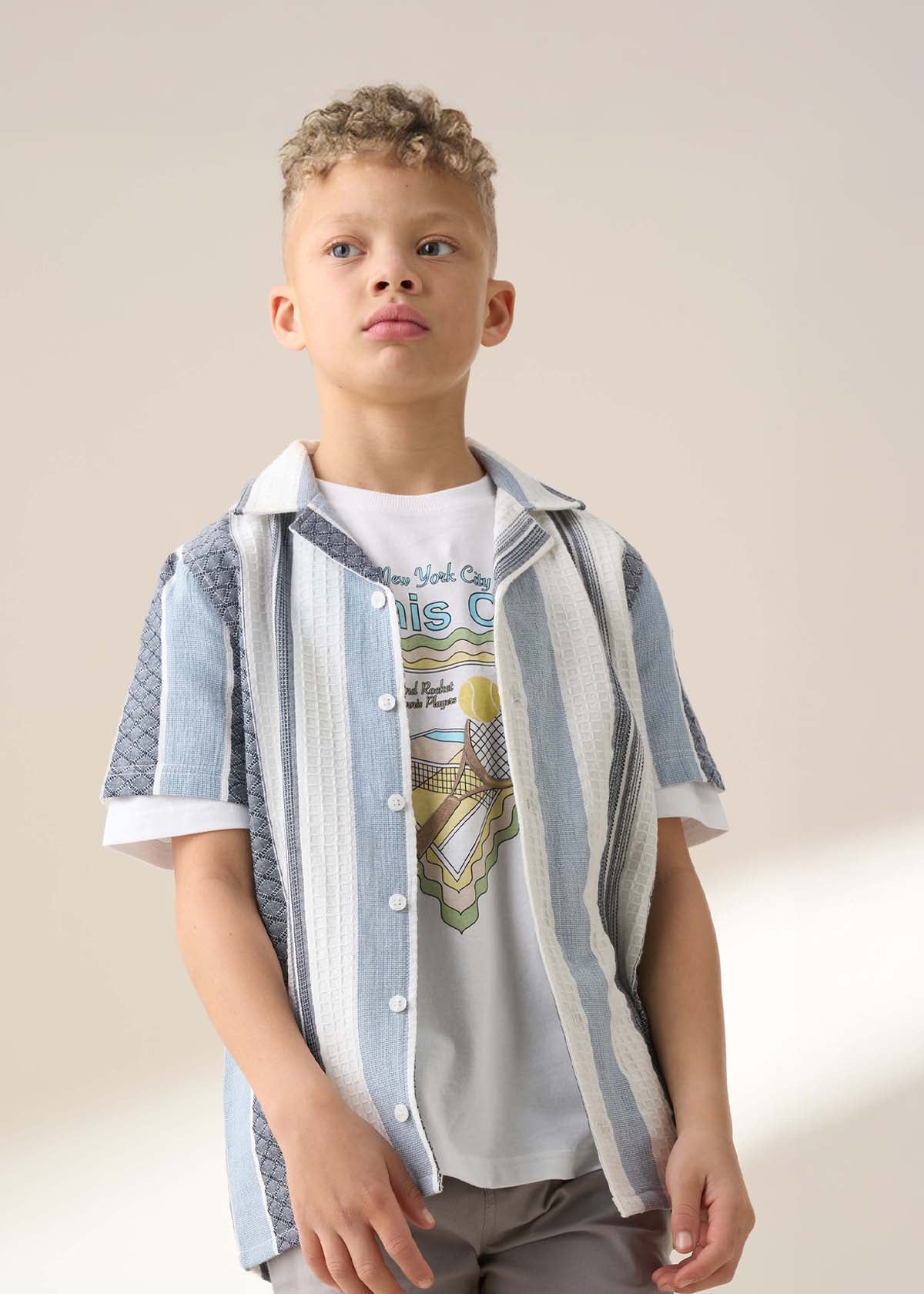 Boy Blue And White Jacquard Stripe Shirt