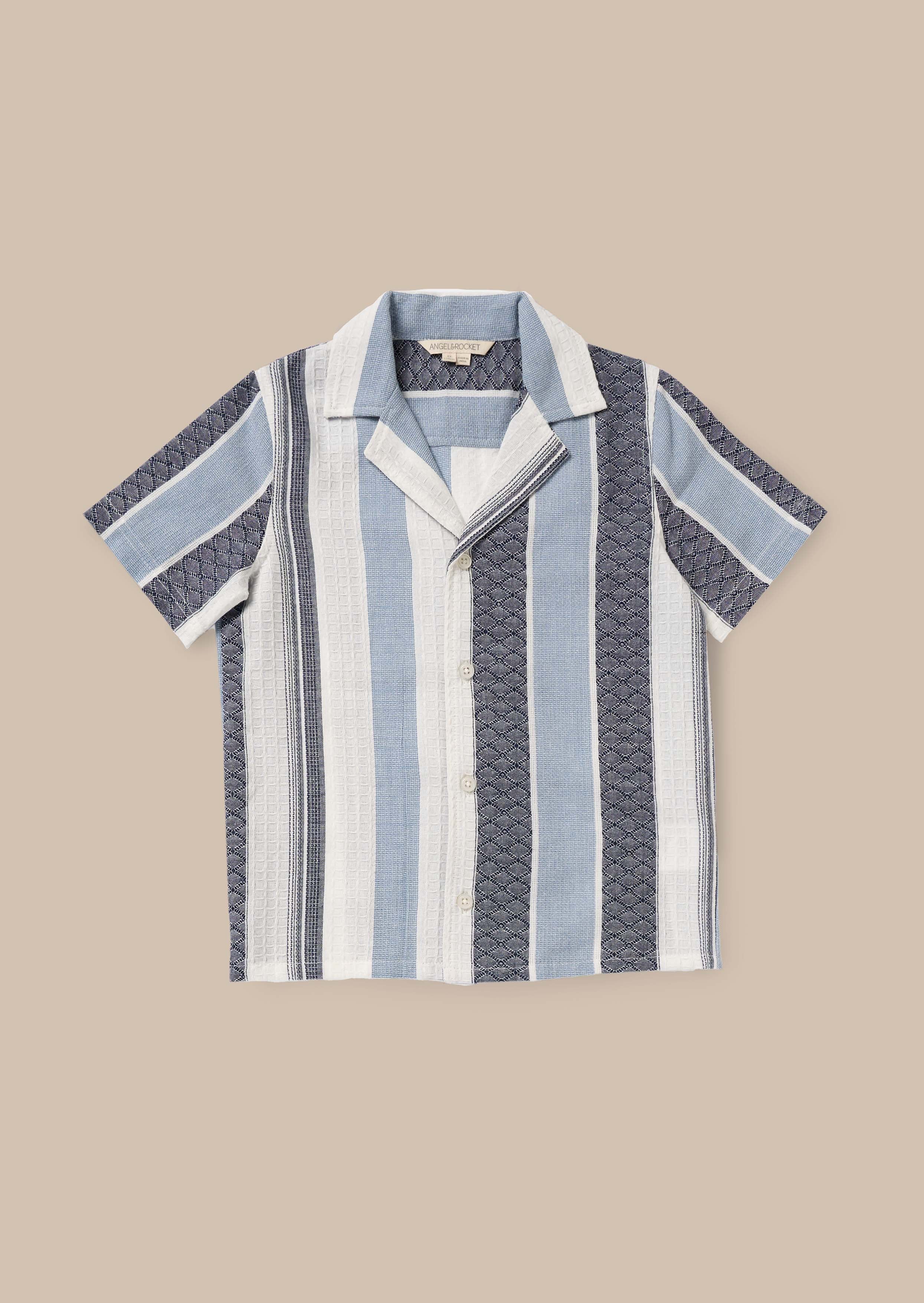 Cotton Blue And White Jacquard Stripe Shirt