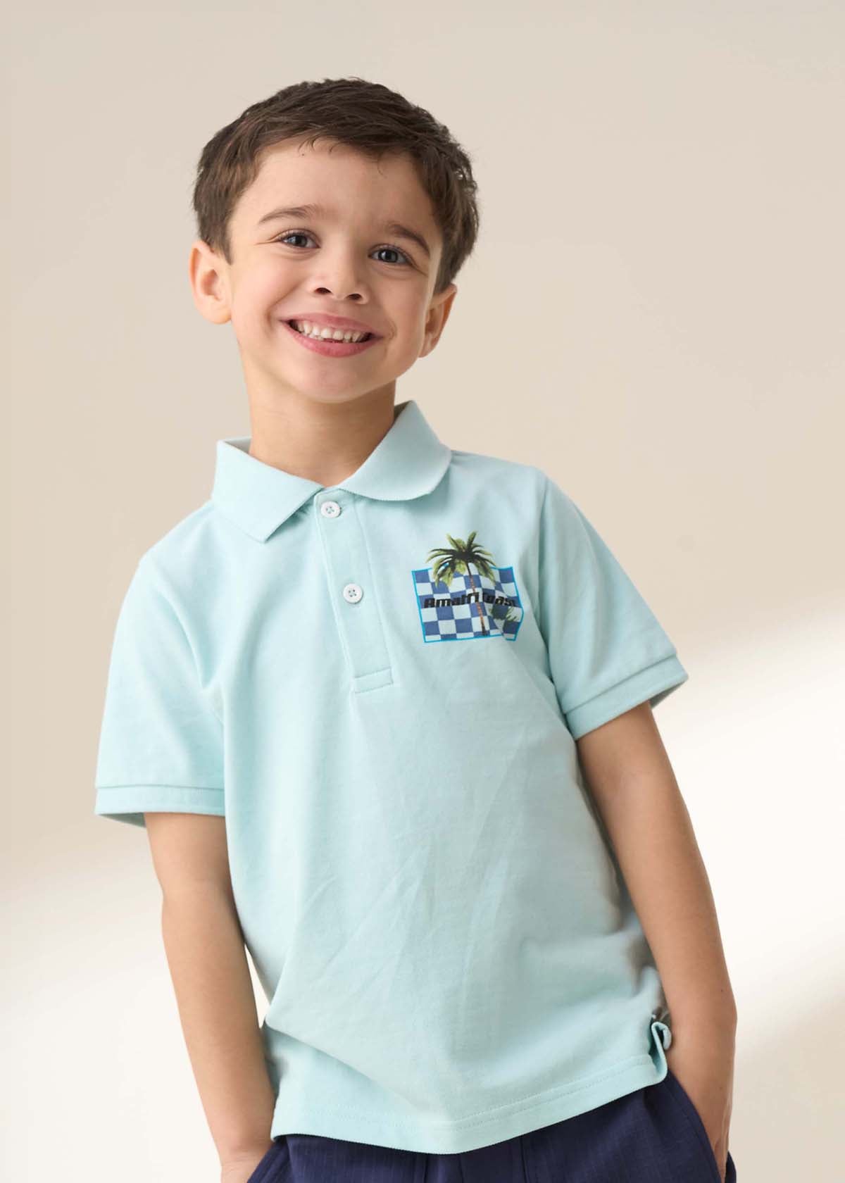 Boy Blue Jersey Pique Back Print Polo
