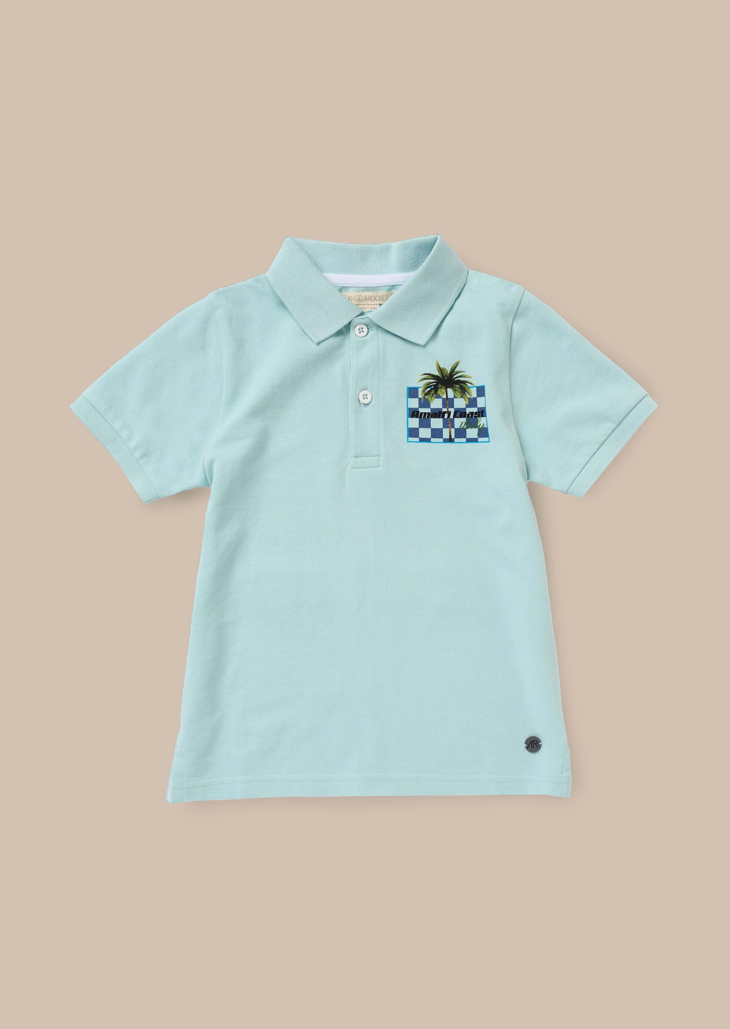 Buy Blue Jersey Pique Back Print Polo