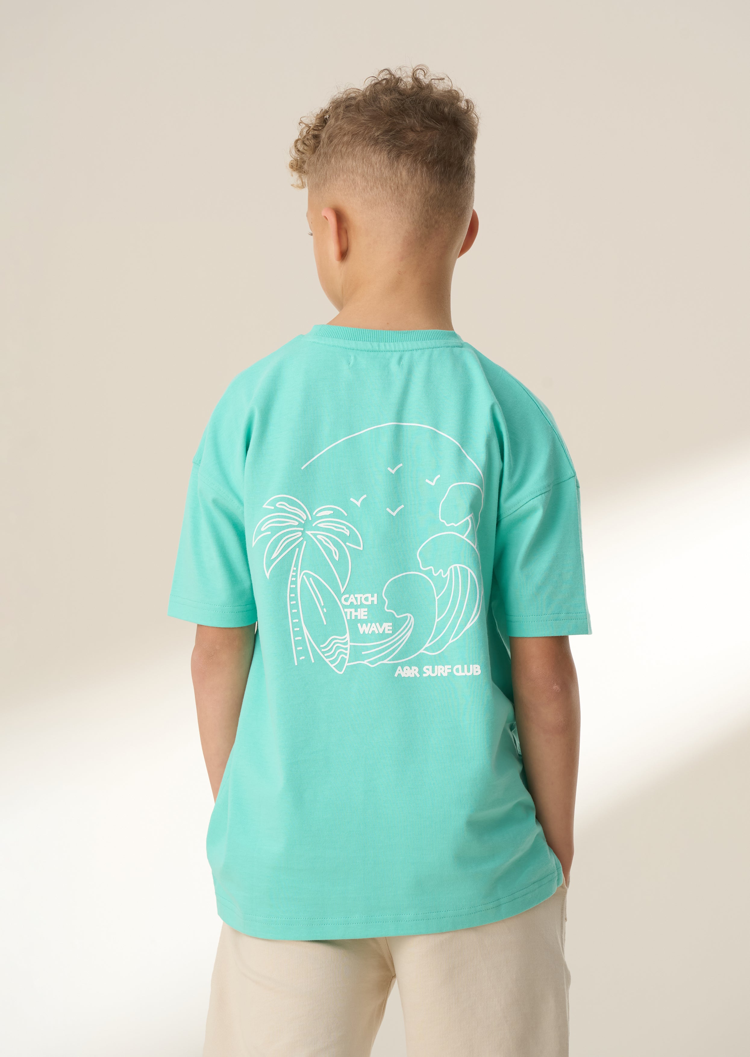Short Sleeve Boy Green Graphic Back Print T Shirt