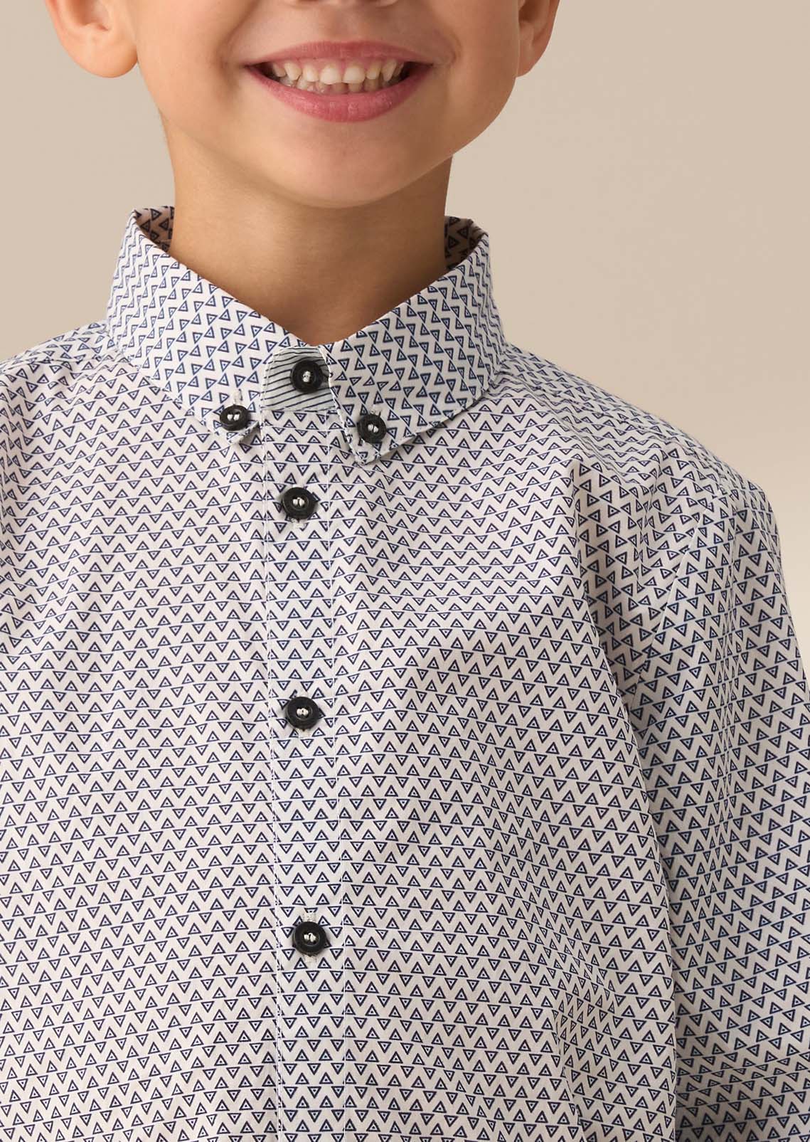 White Geometric Print Formal Shirt