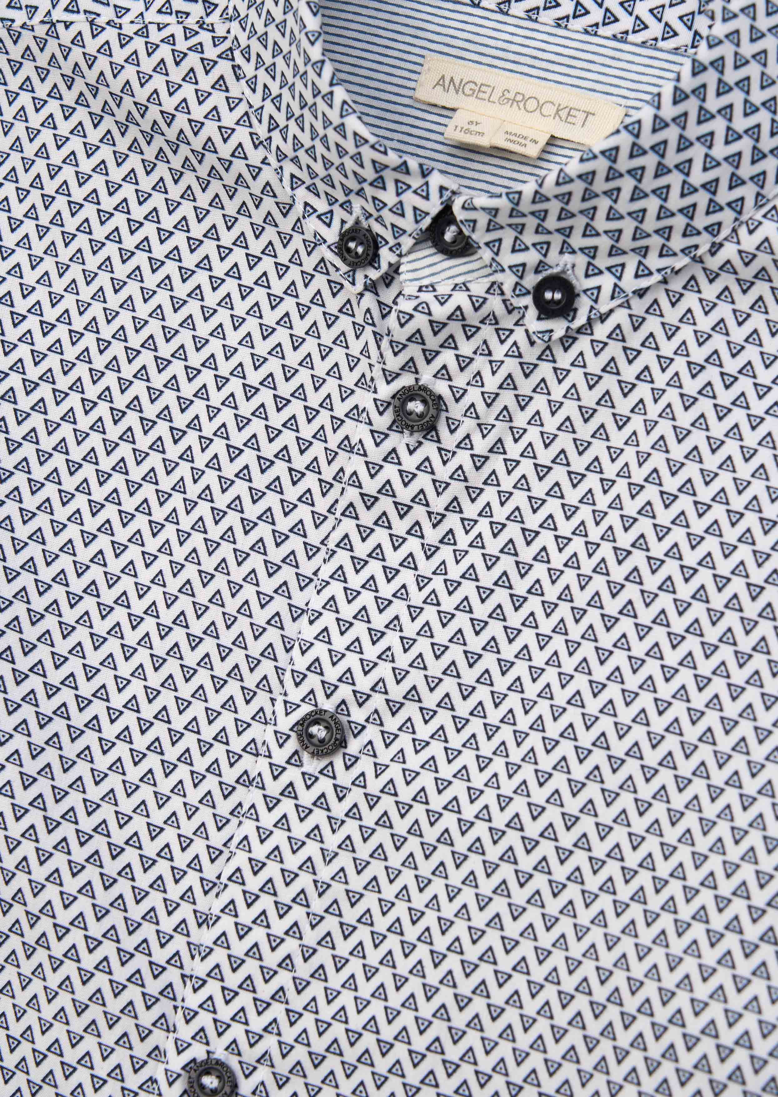 White Geometric Print Shirt Outfit