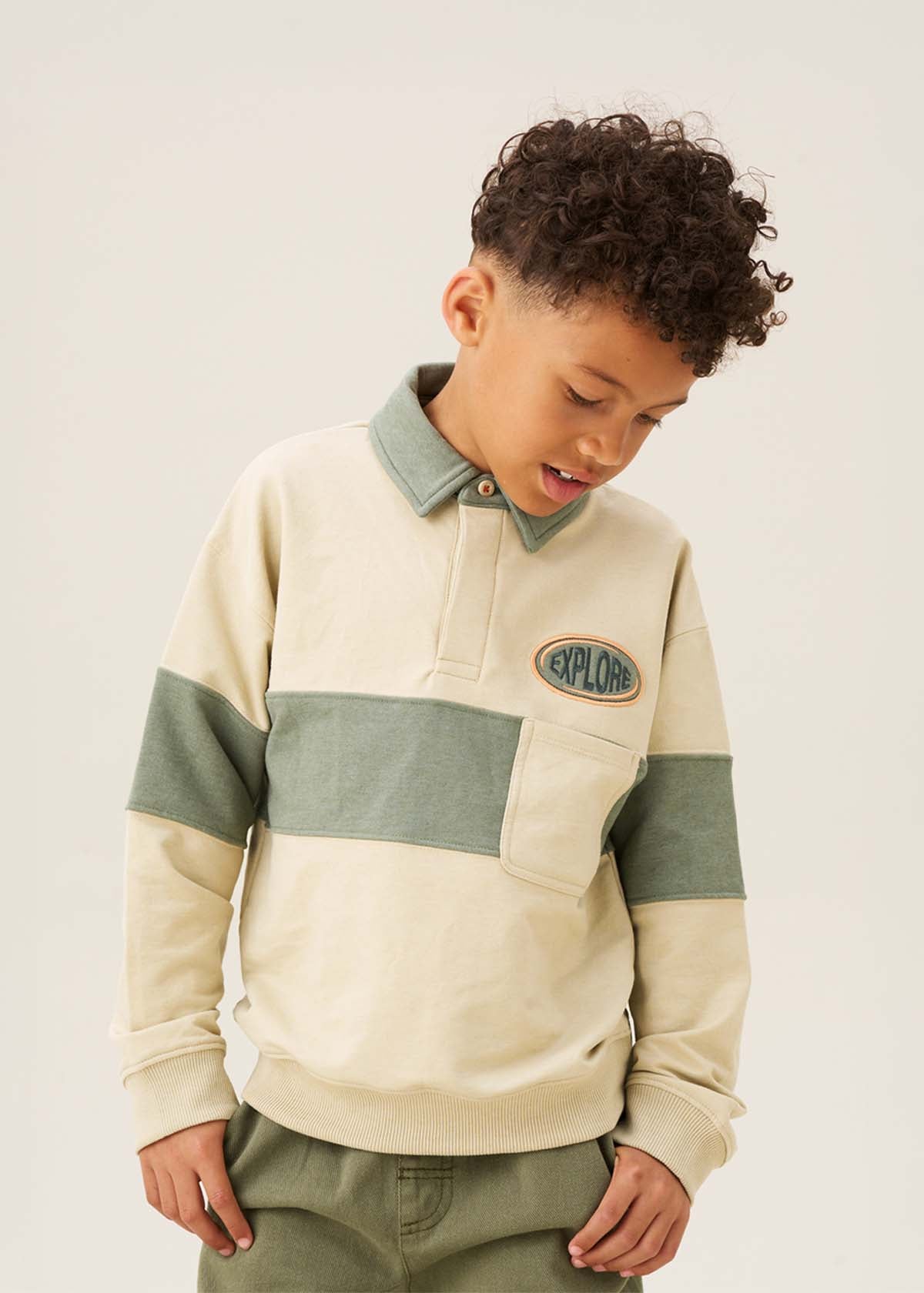 Boy Button Neck Colour Block Sweatshirt