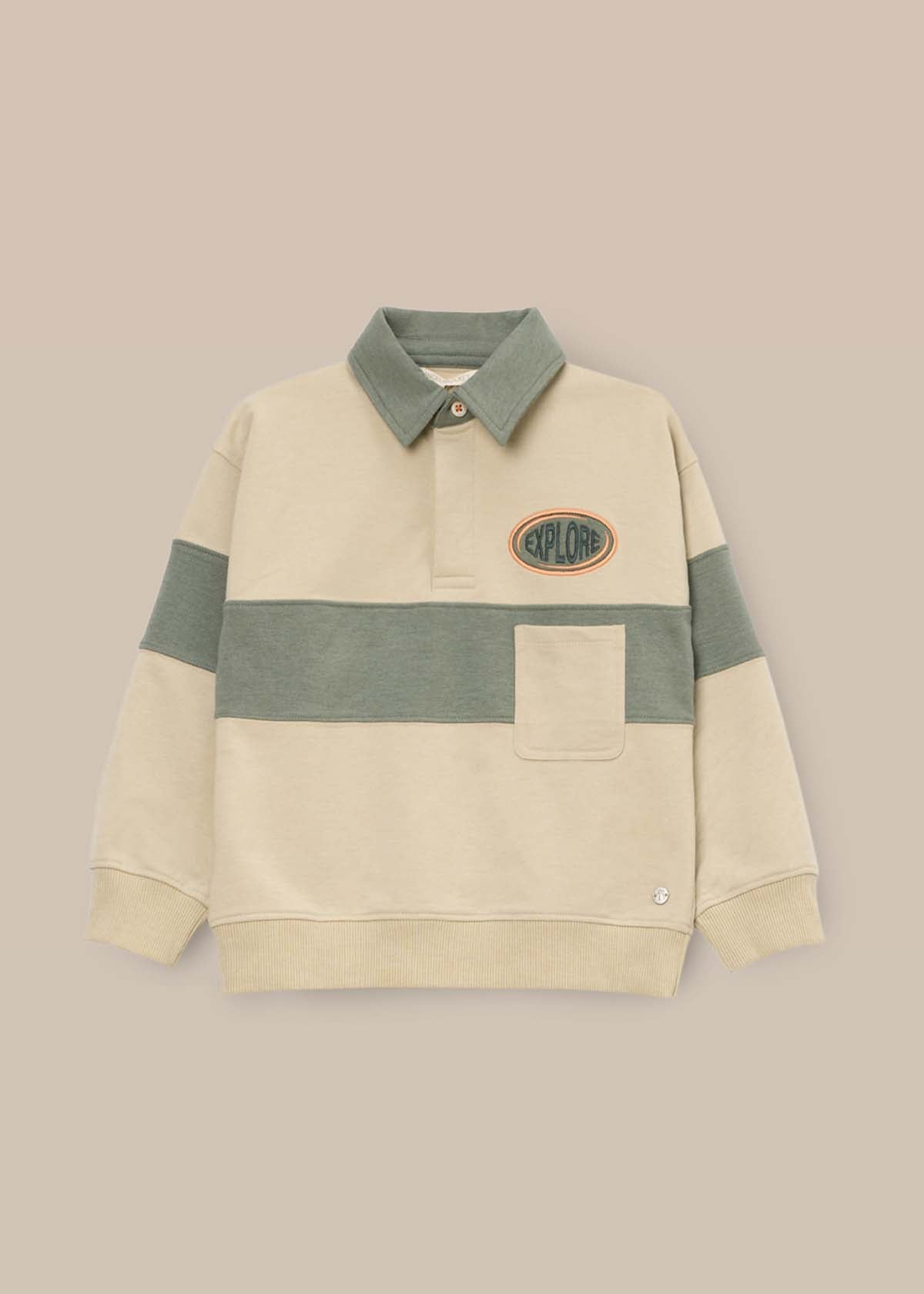 Issac Button Neck Colour Block Sweatshirt