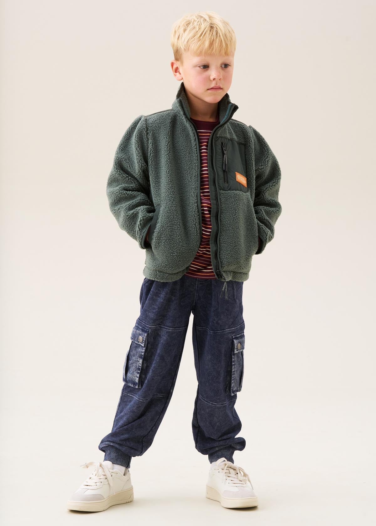 Solid Zip Through Sherpa Fleece Green