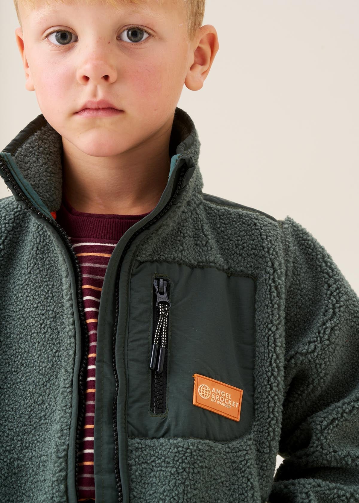 Cotton Zip Through Sherpa Fleece Green