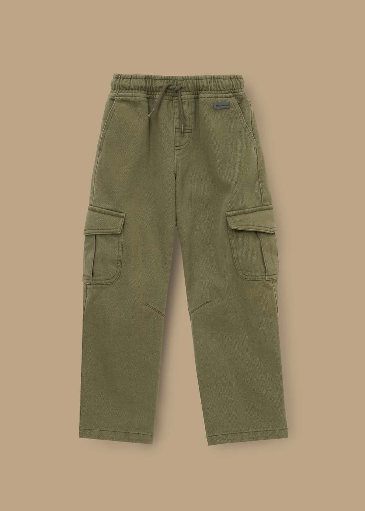 green Boys Heavy Twill Cargo Trousers Green