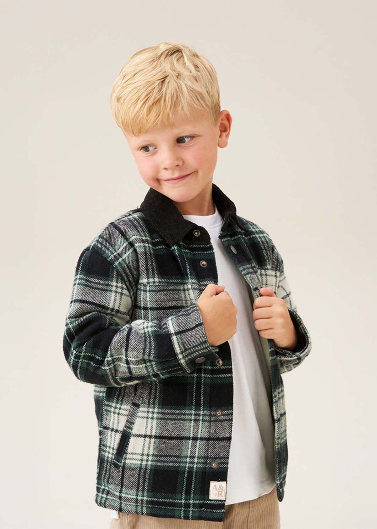 outfit boys plaid padded shacket
