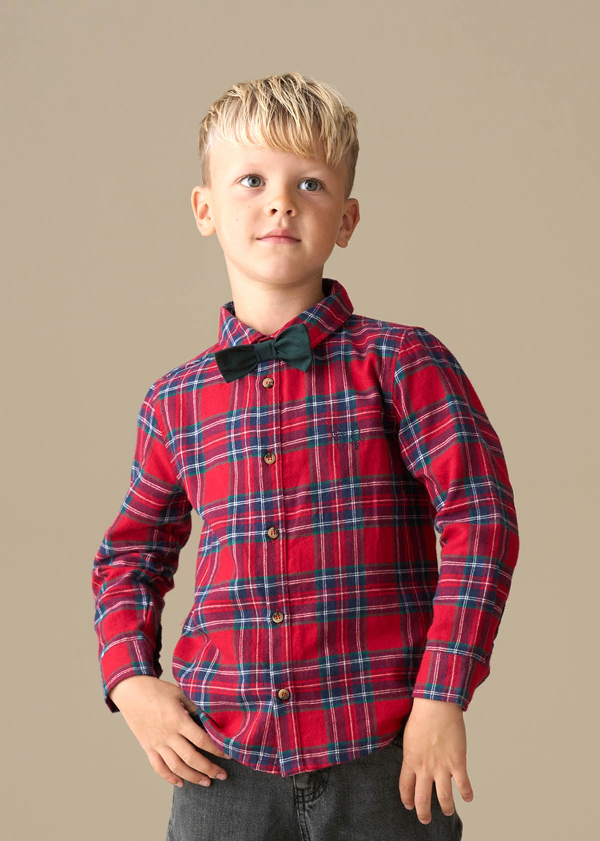 Boy Brushed Shirt with Bow Tie