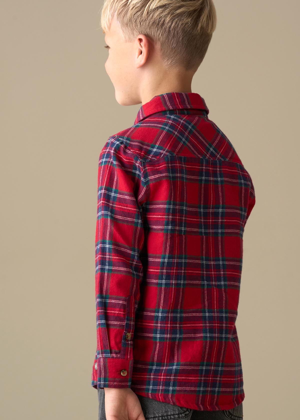 long sleeve boy brushed shirt with bow tie