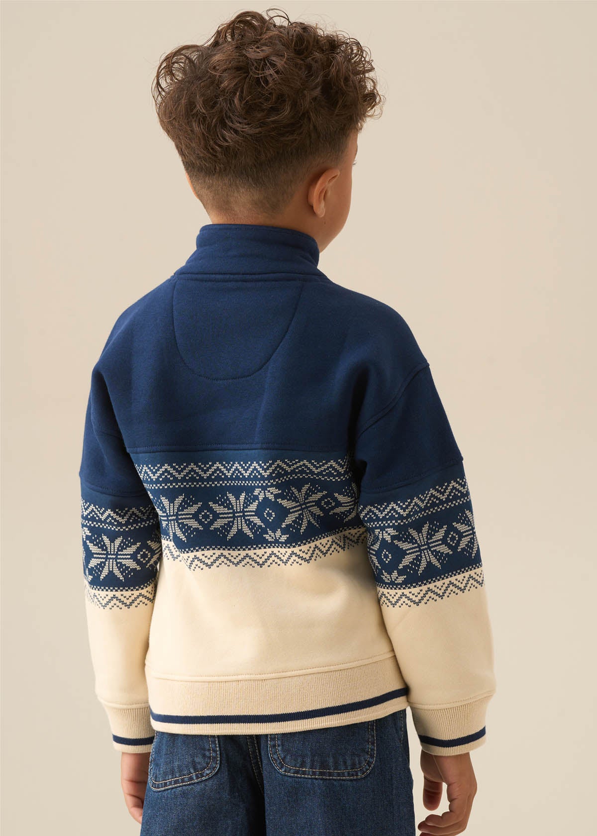 Ayden Zip Neck Fairisle Sweat - Stone
