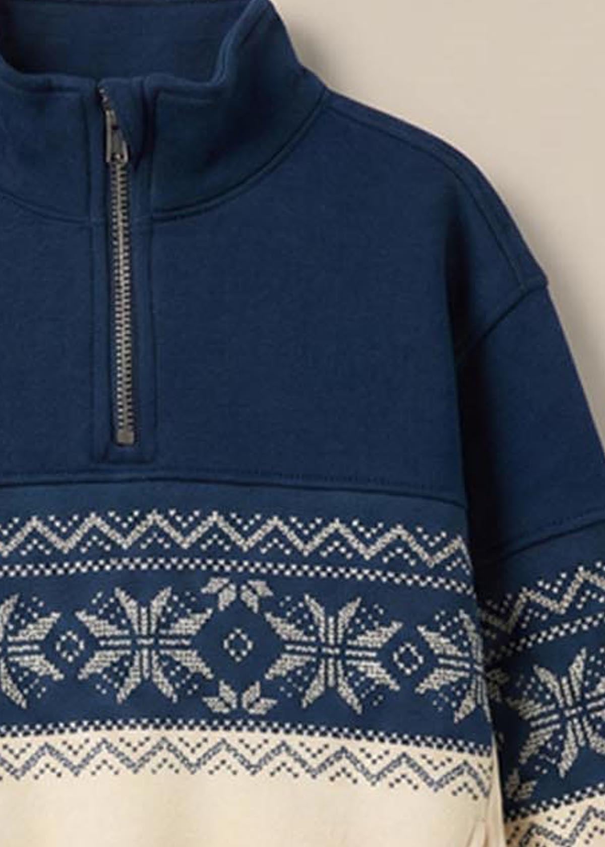 Ayden Zip Neck Fairisle Sweat - Stone