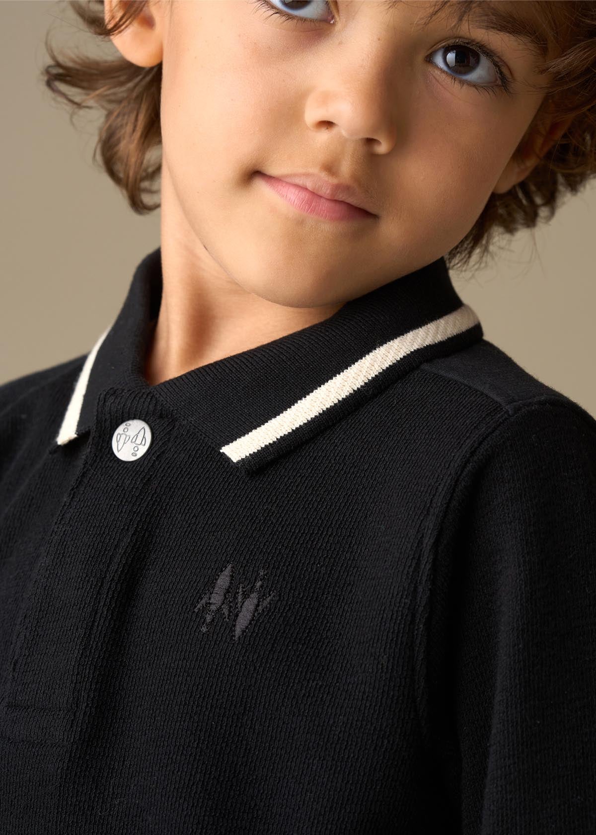 long sleeve boy tipped polo shirt black