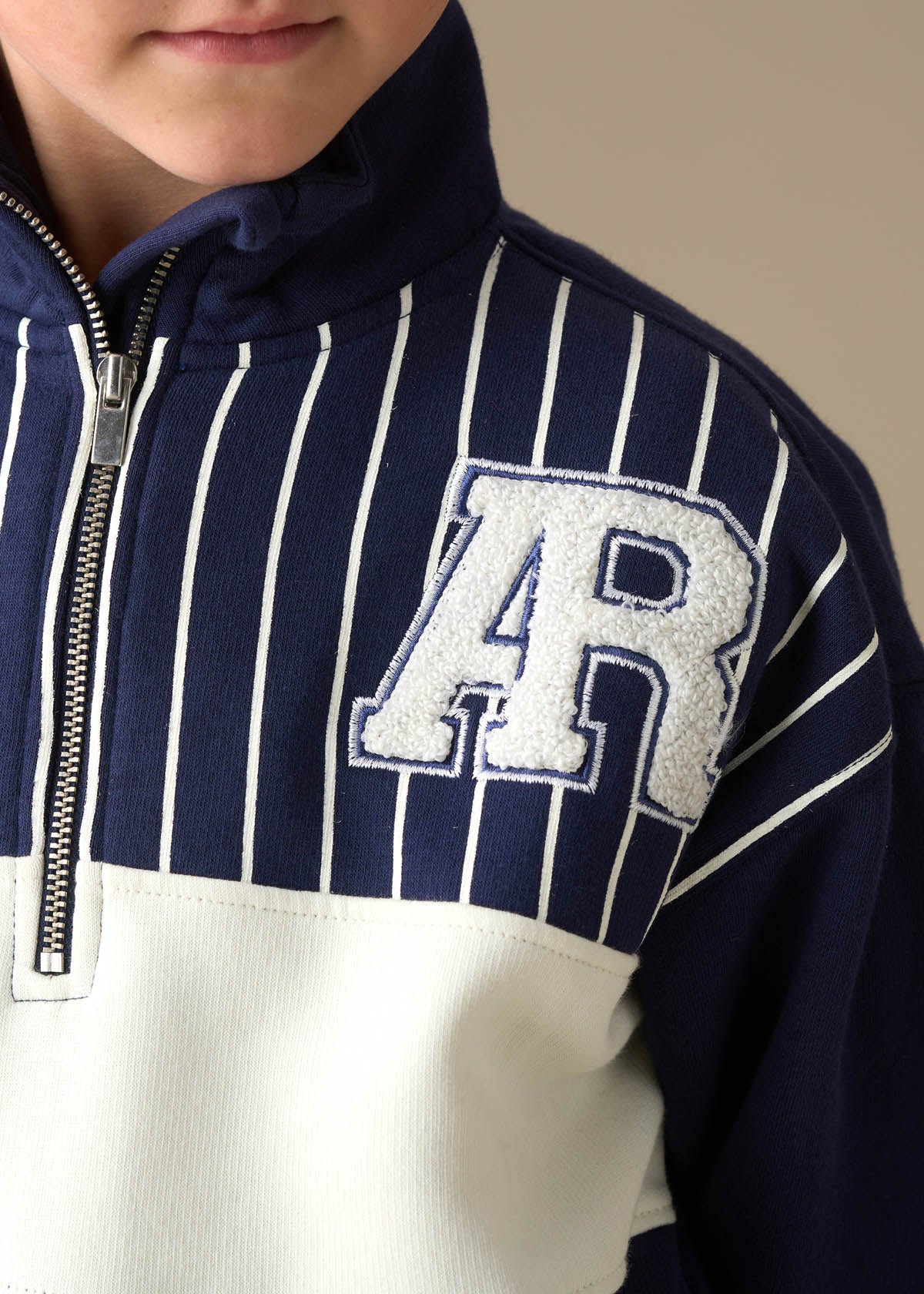 Griffin Zip Neck Cut And Sew Sweatshirt - Navy