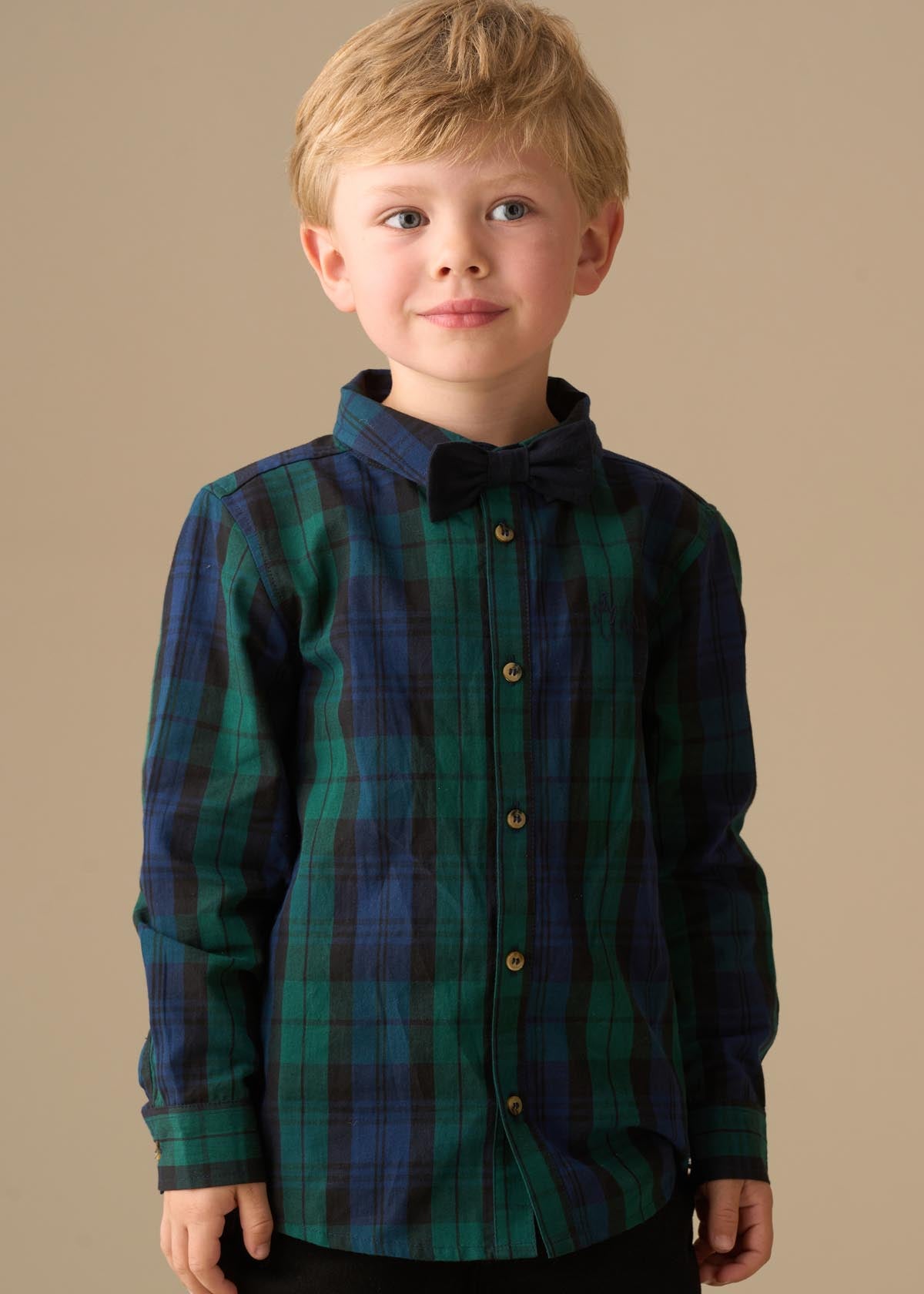 Abel Plaid Shirt With Bow Tie - Green