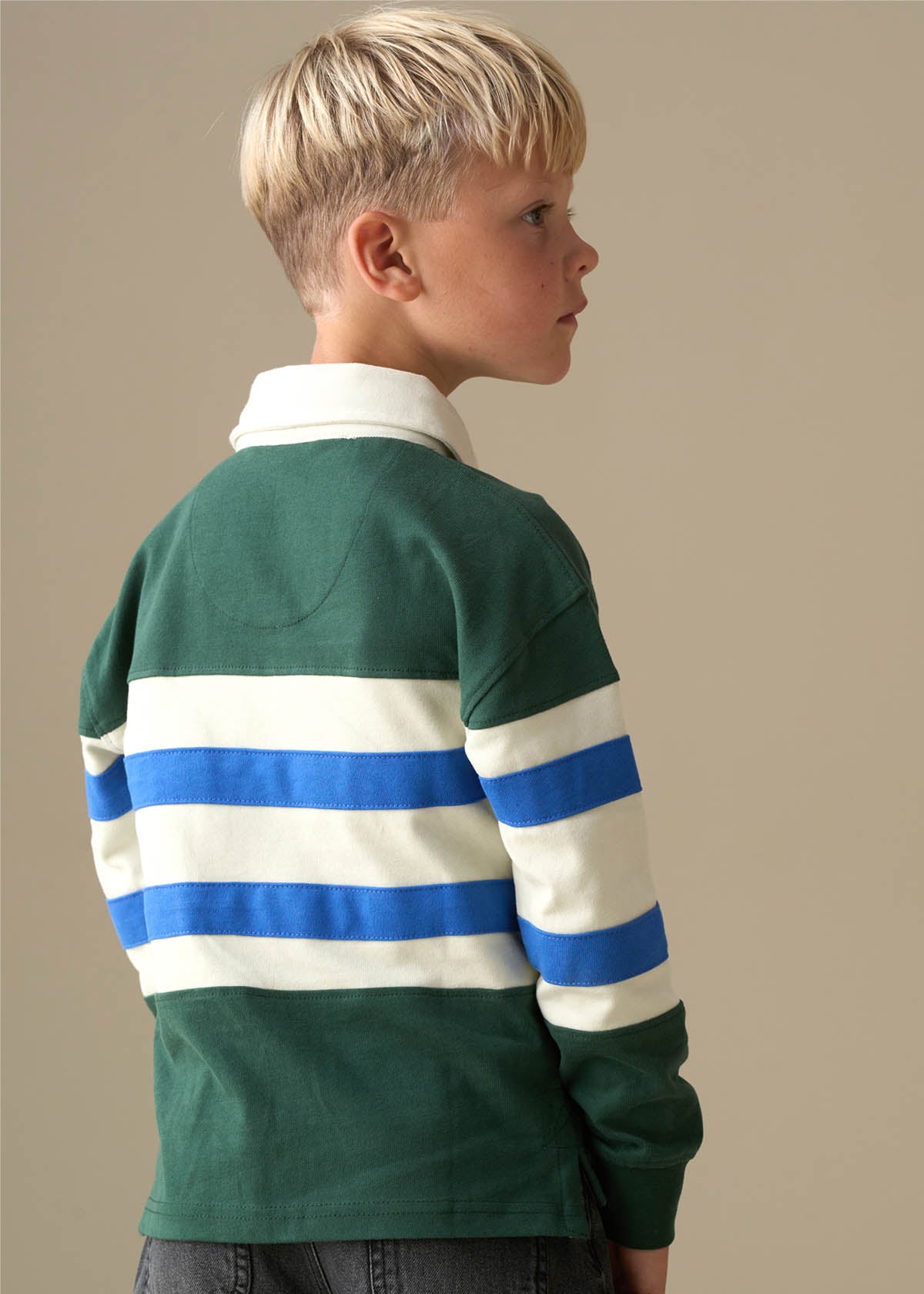 long sleeve boy cut and sew rugby shirt green