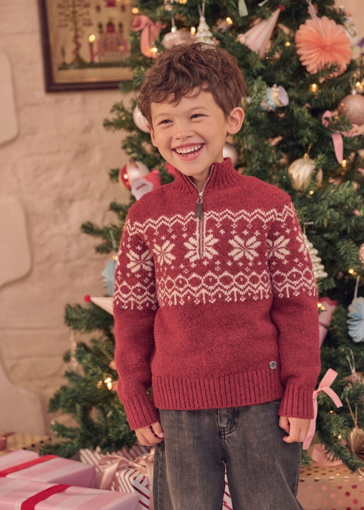 Oakley Burgundy Fairisle Zip Neck