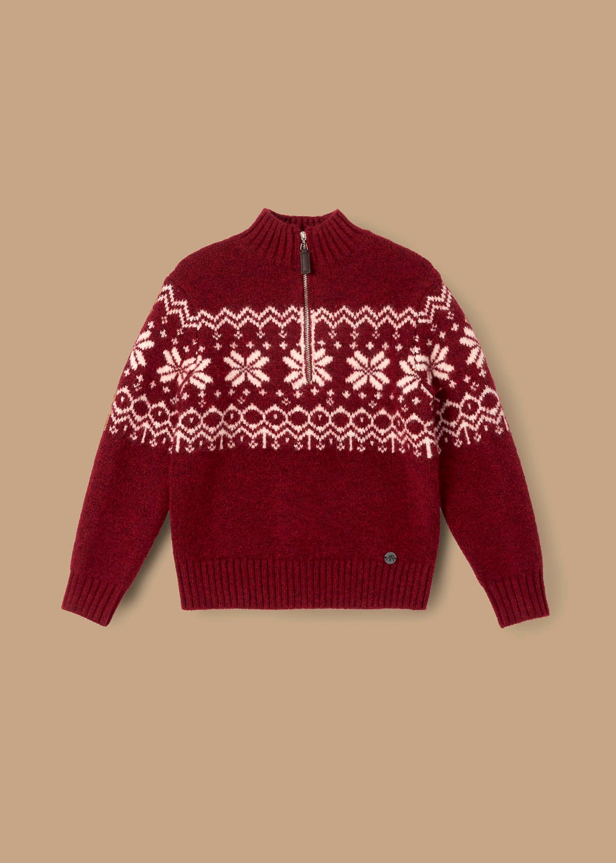 Oakley Burgundy Fairisle Zip Neck