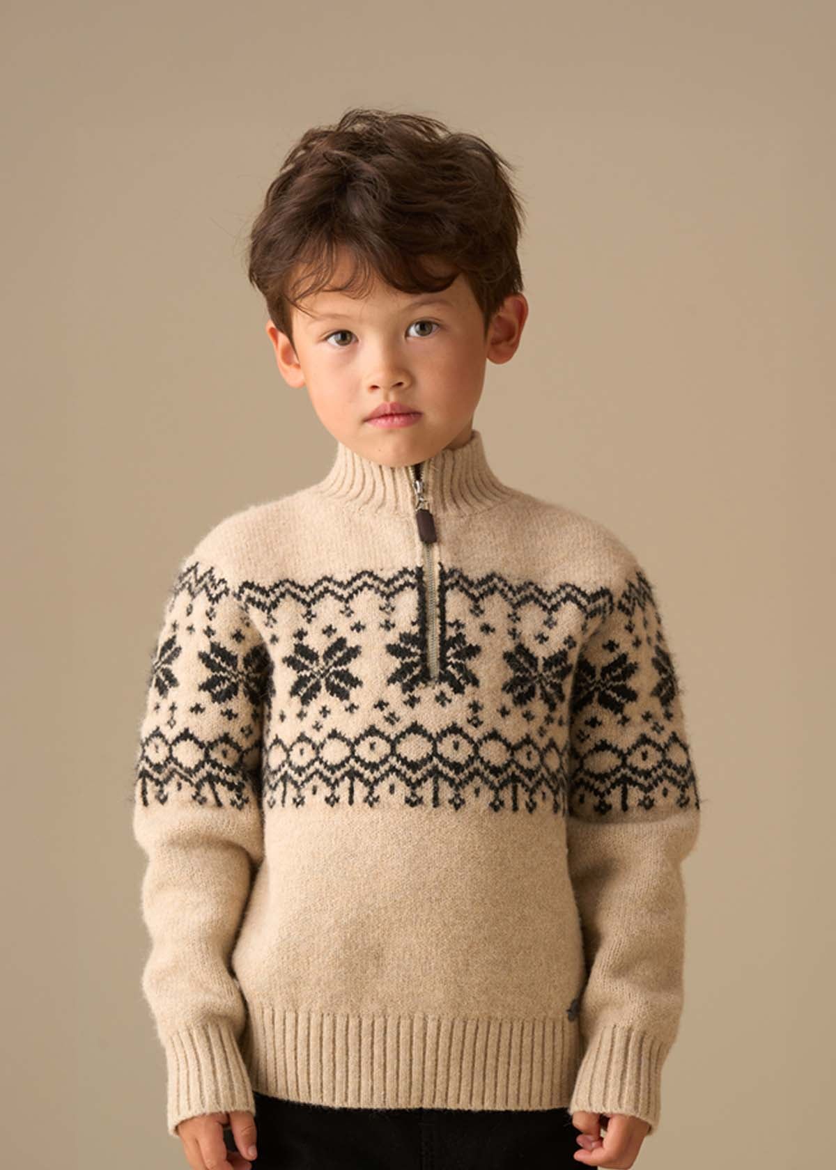 boy Stone Fairisle Zip Neck