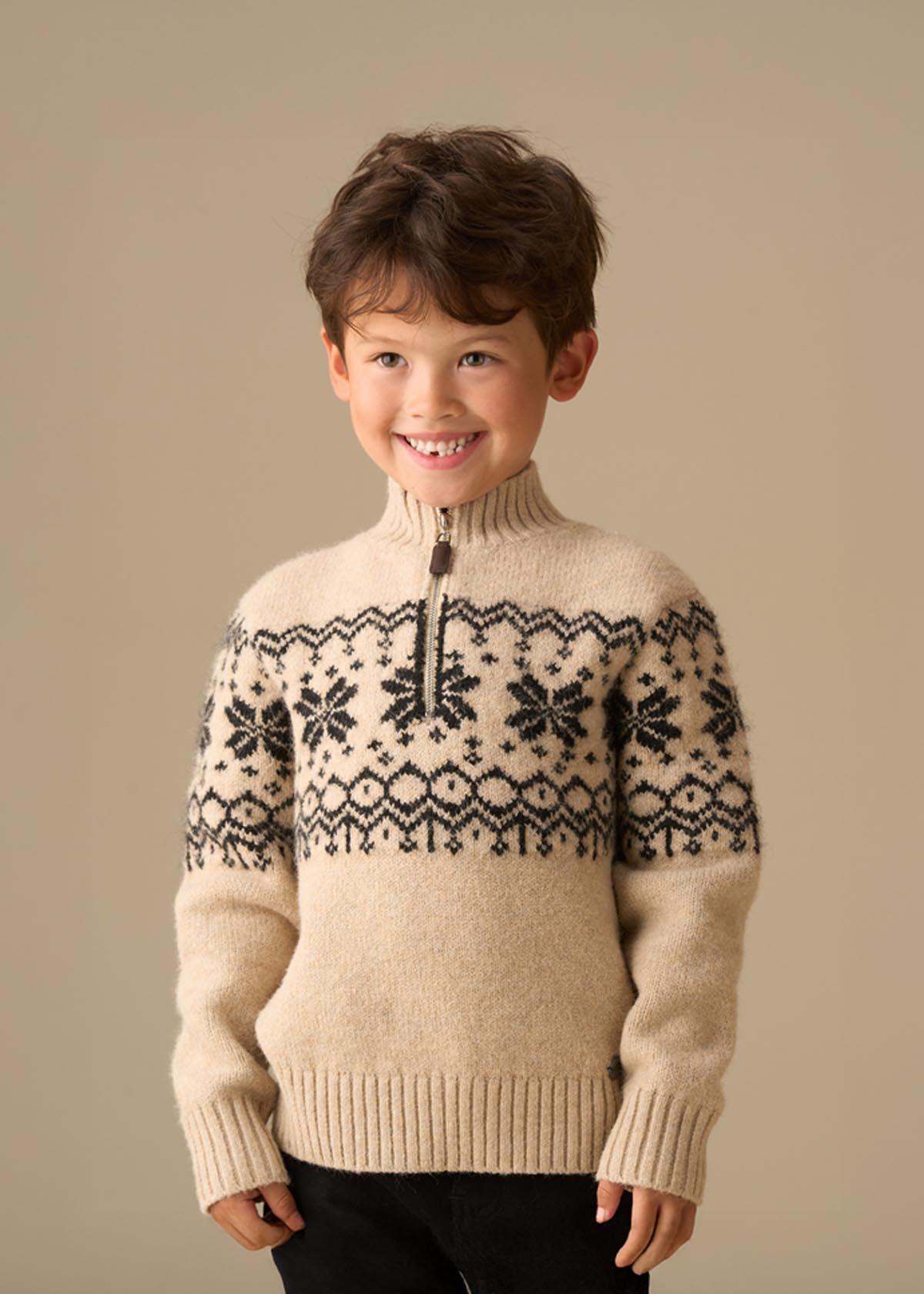 long sleeve Stone Fairisle Zip Neck