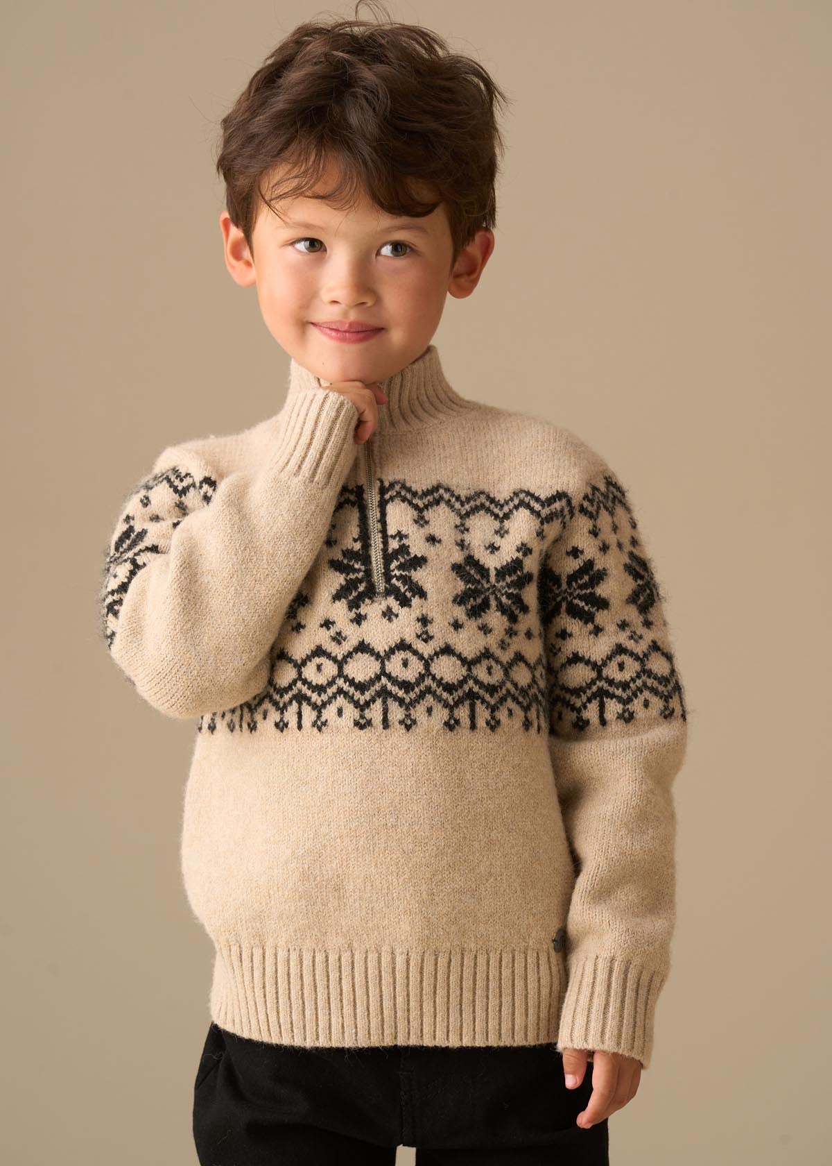brown Stone Fairisle Zip Neck