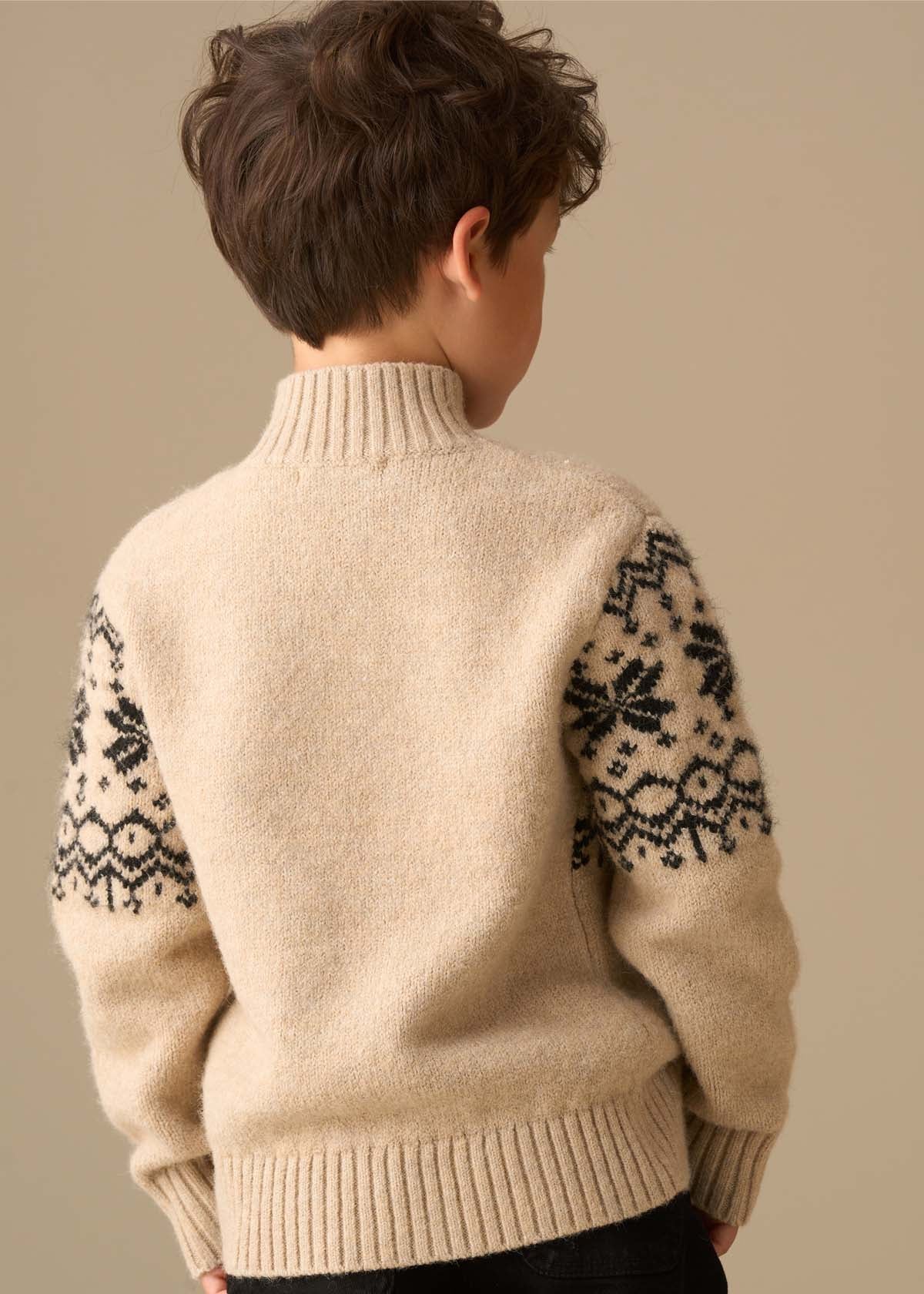 cotton Stone Fairisle Zip Neck