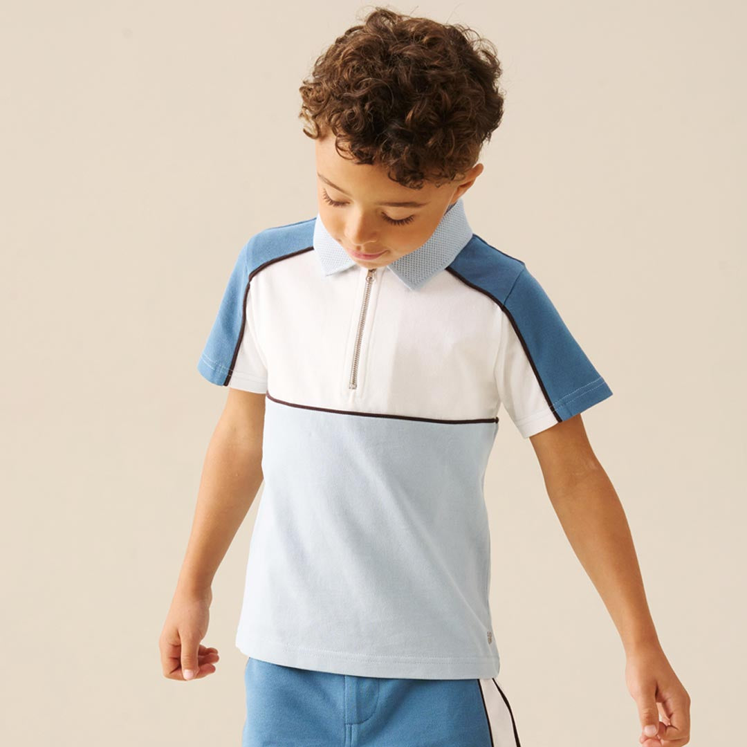 Asher Blocked Pique Zip Polo