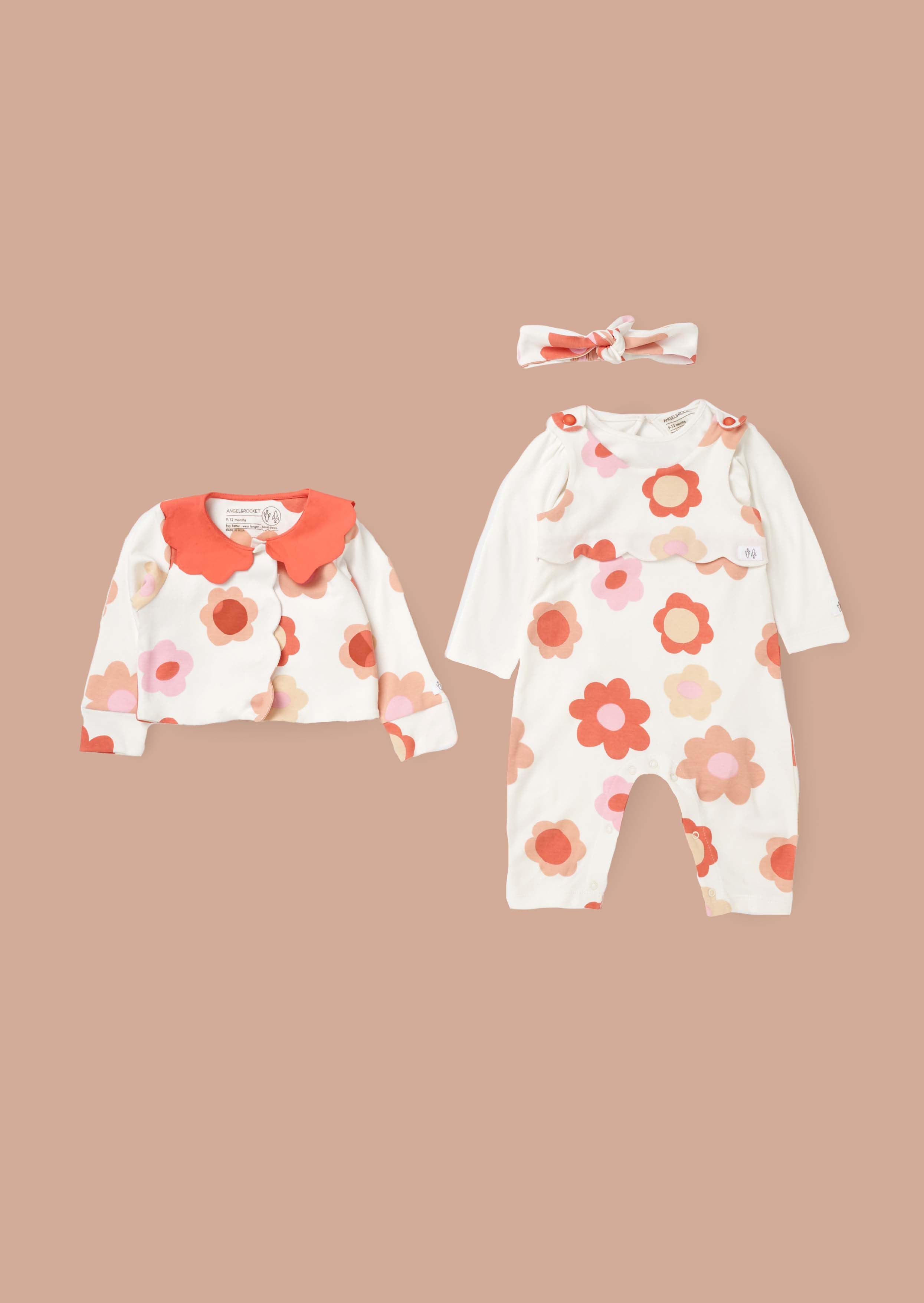 Cotton Baby Girl Pink Flower Print 3 Pc Set