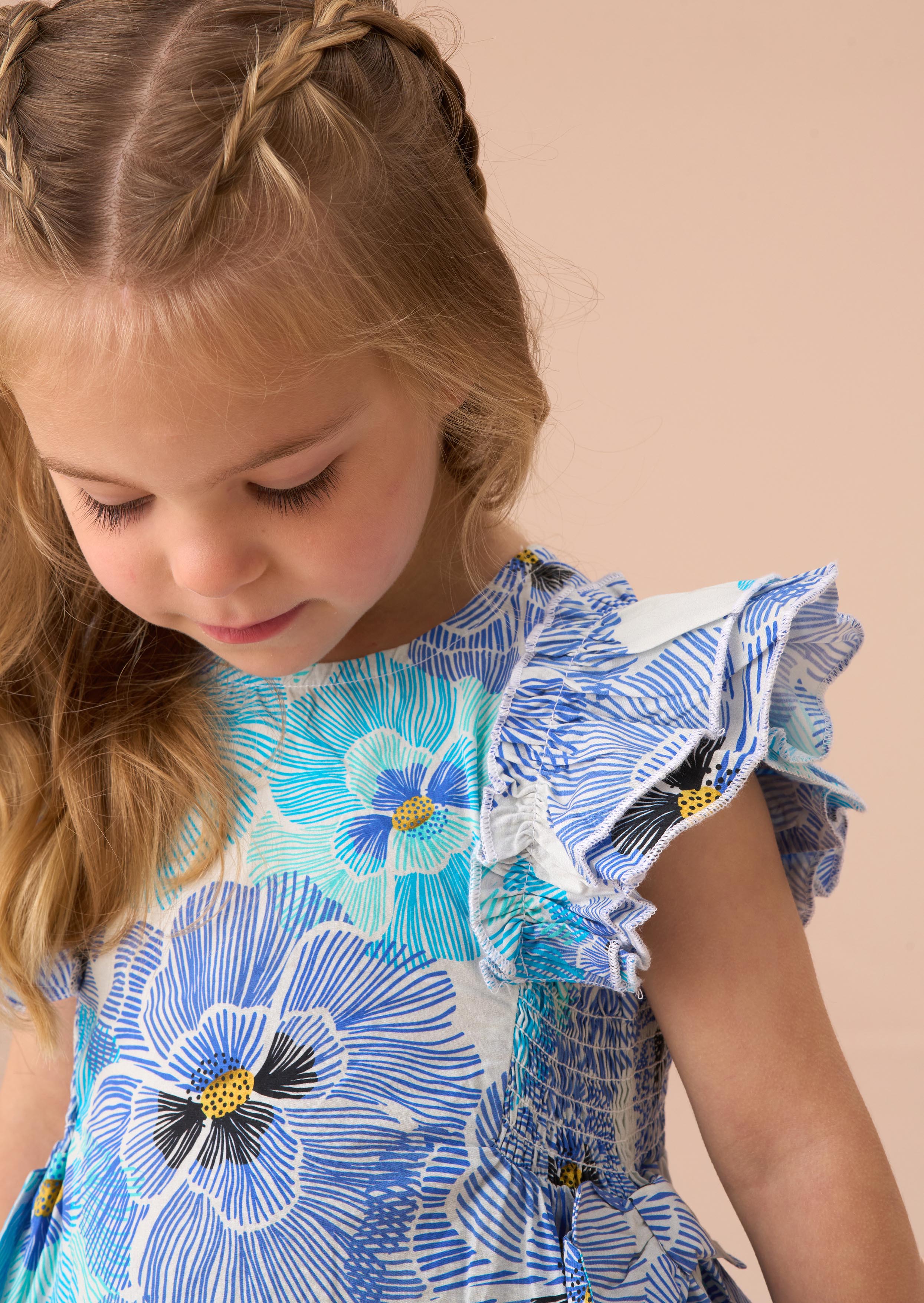 Online Blue Pansy Print Tie Side Dress And Bloomer