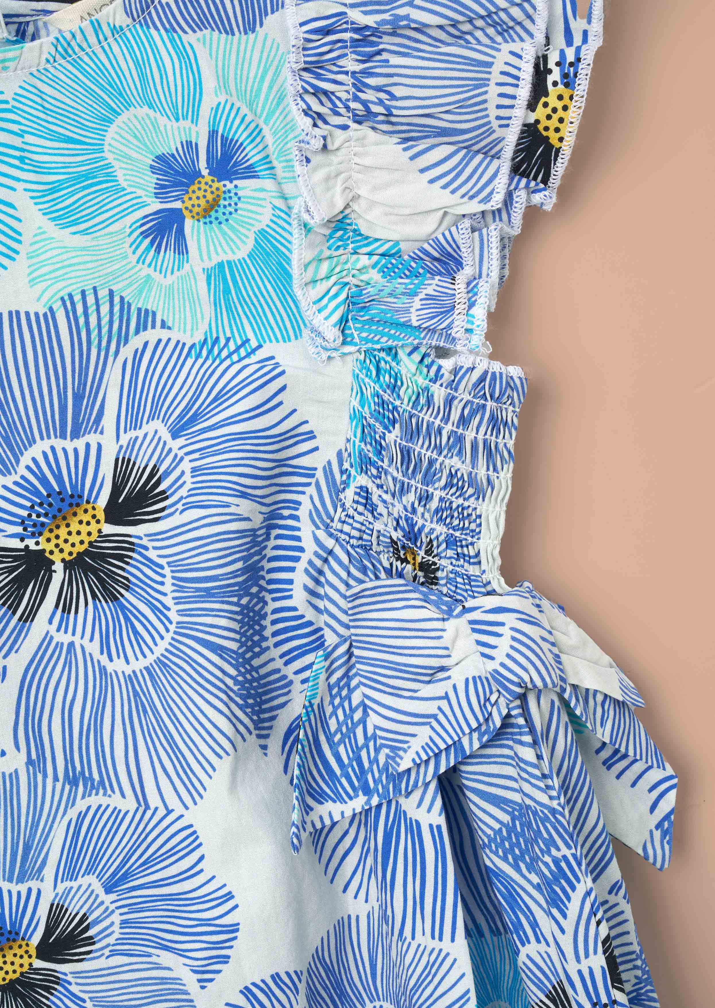 Outfit Blue Pansy Print Tie Side Dress And Bloomer