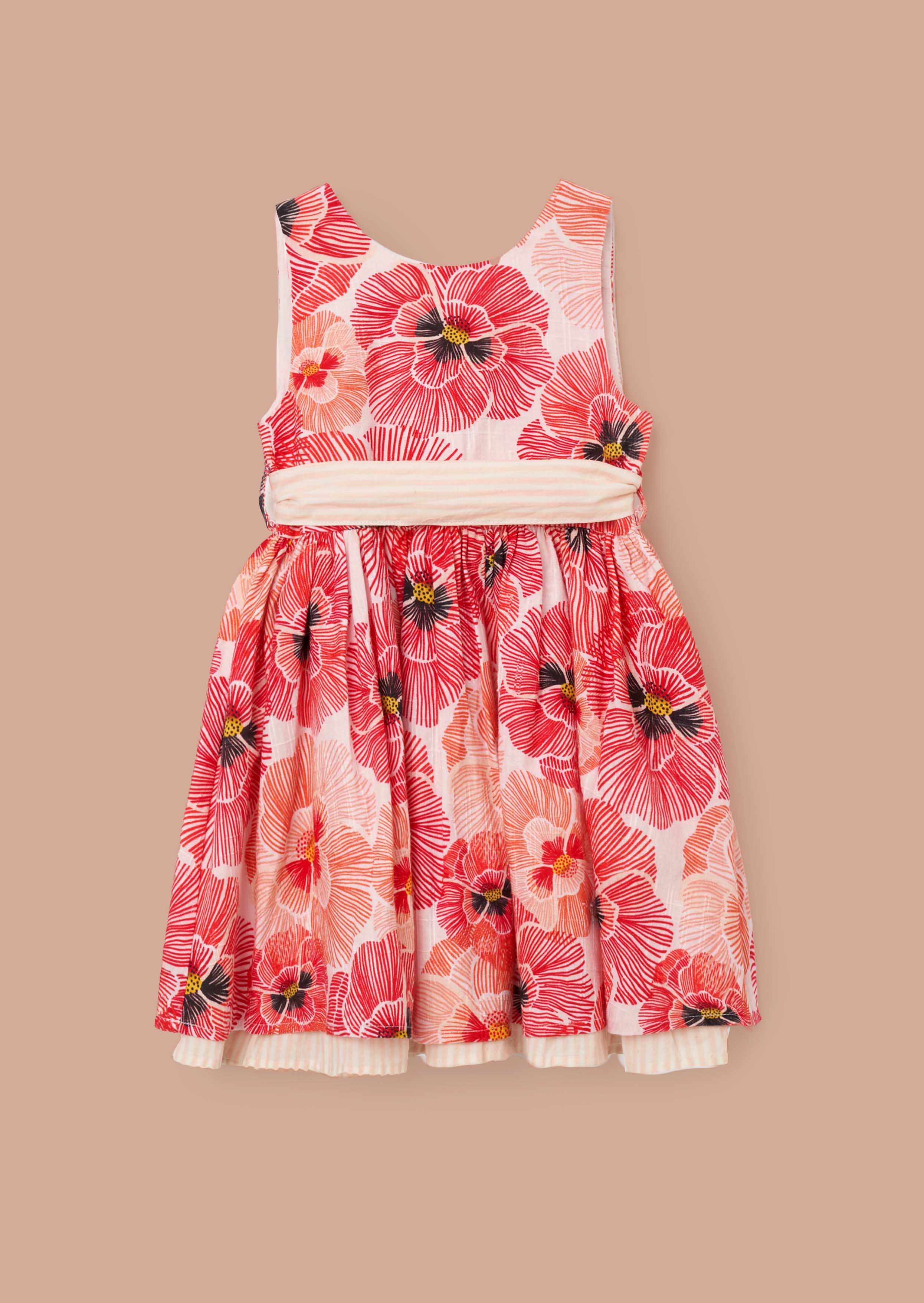 Sleeveless Girls Coral Tie Waist Dress And Bloomer