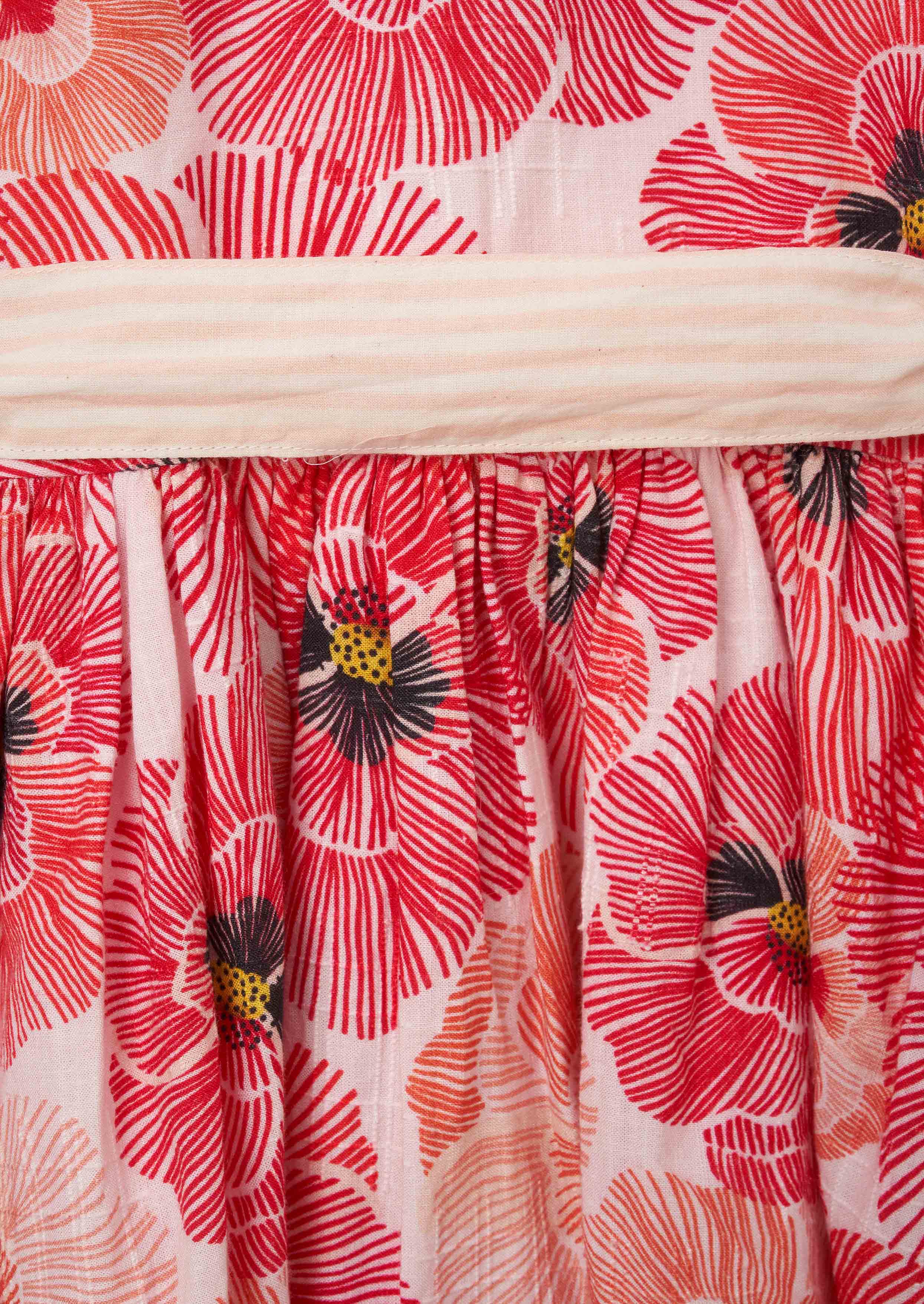 Printed Girls Coral Tie Waist Dress And Bloomer