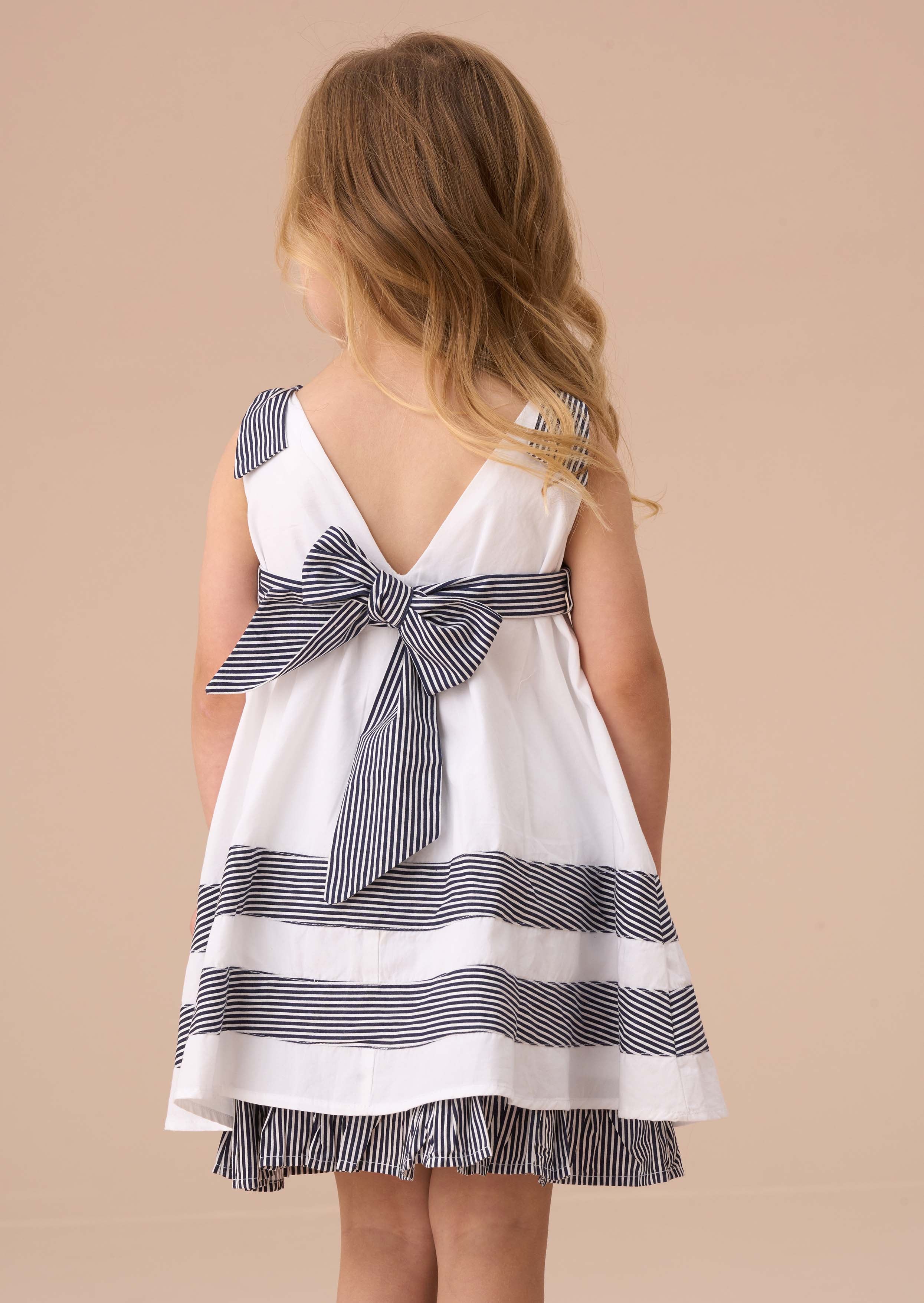 Online Girls White Stripe Panel Dress With Bloomer