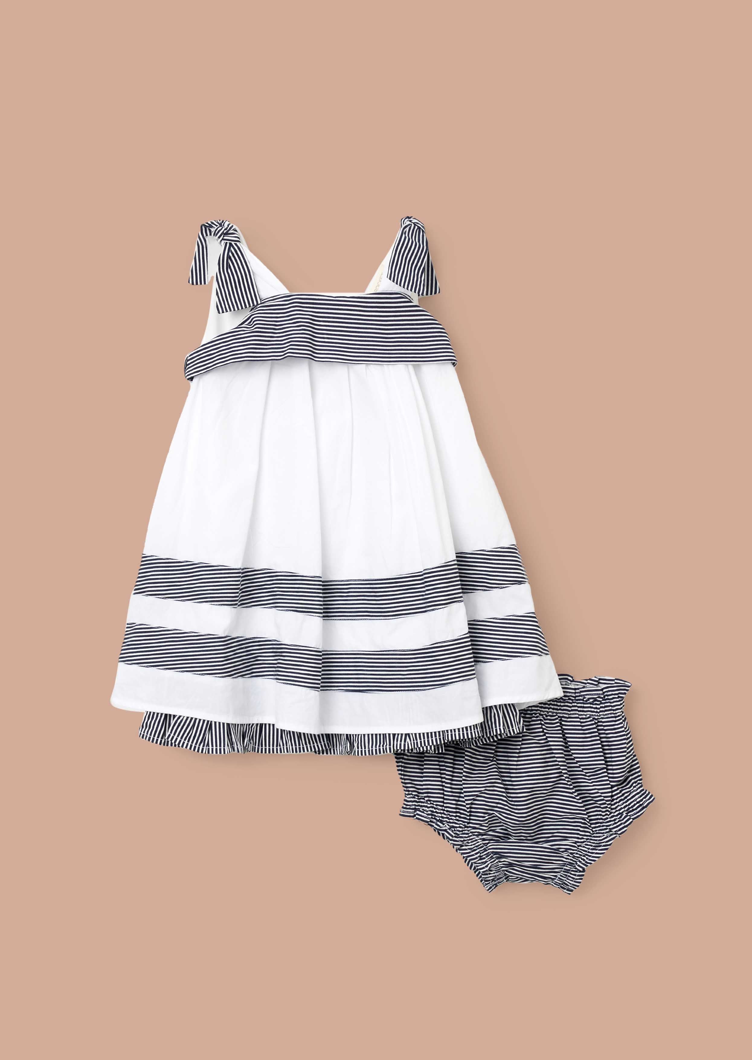 Buy Girls White Stripe Panel Dress With Bloomer