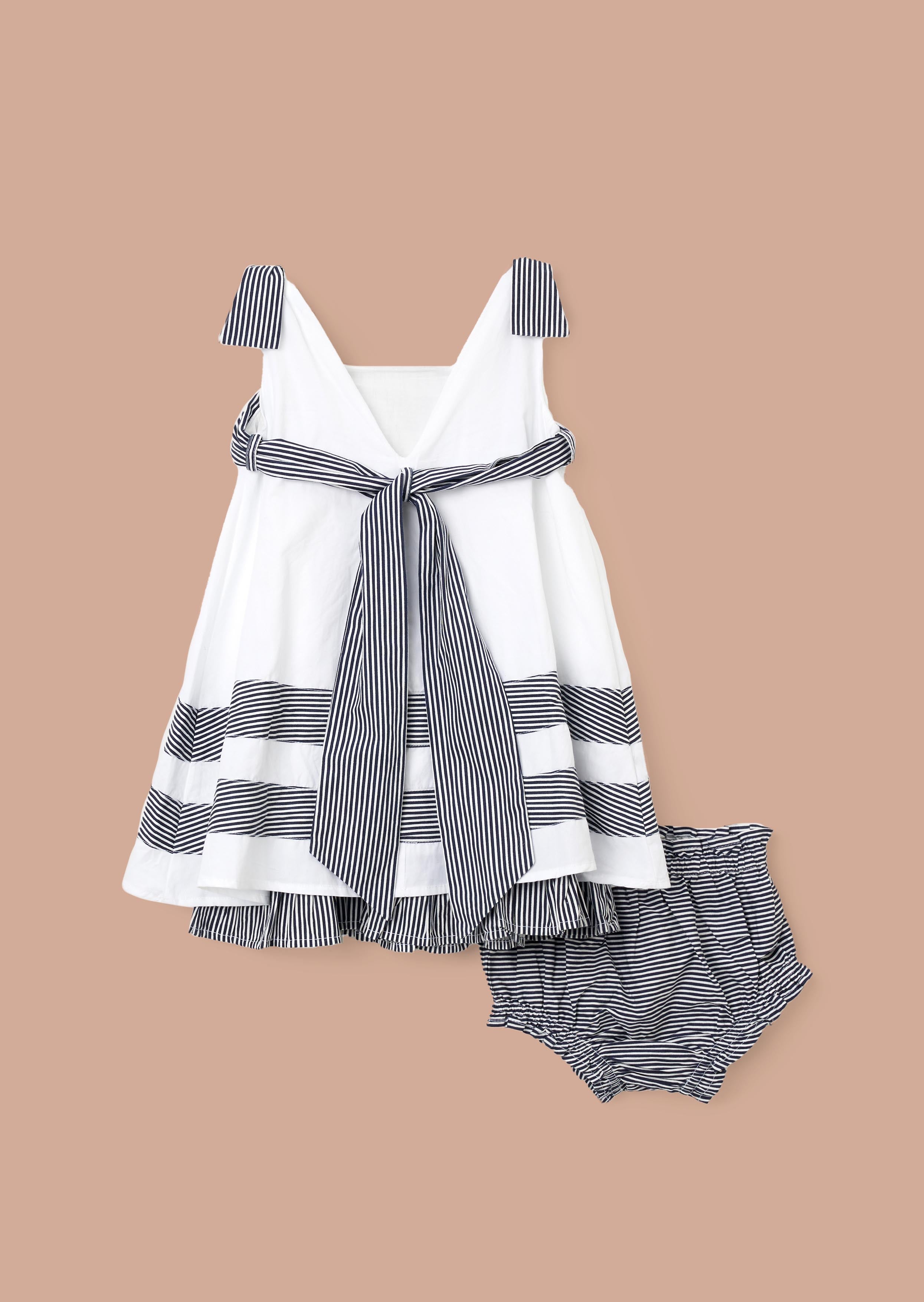 Maxi Girls White Stripe Panel Dress With Bloomer